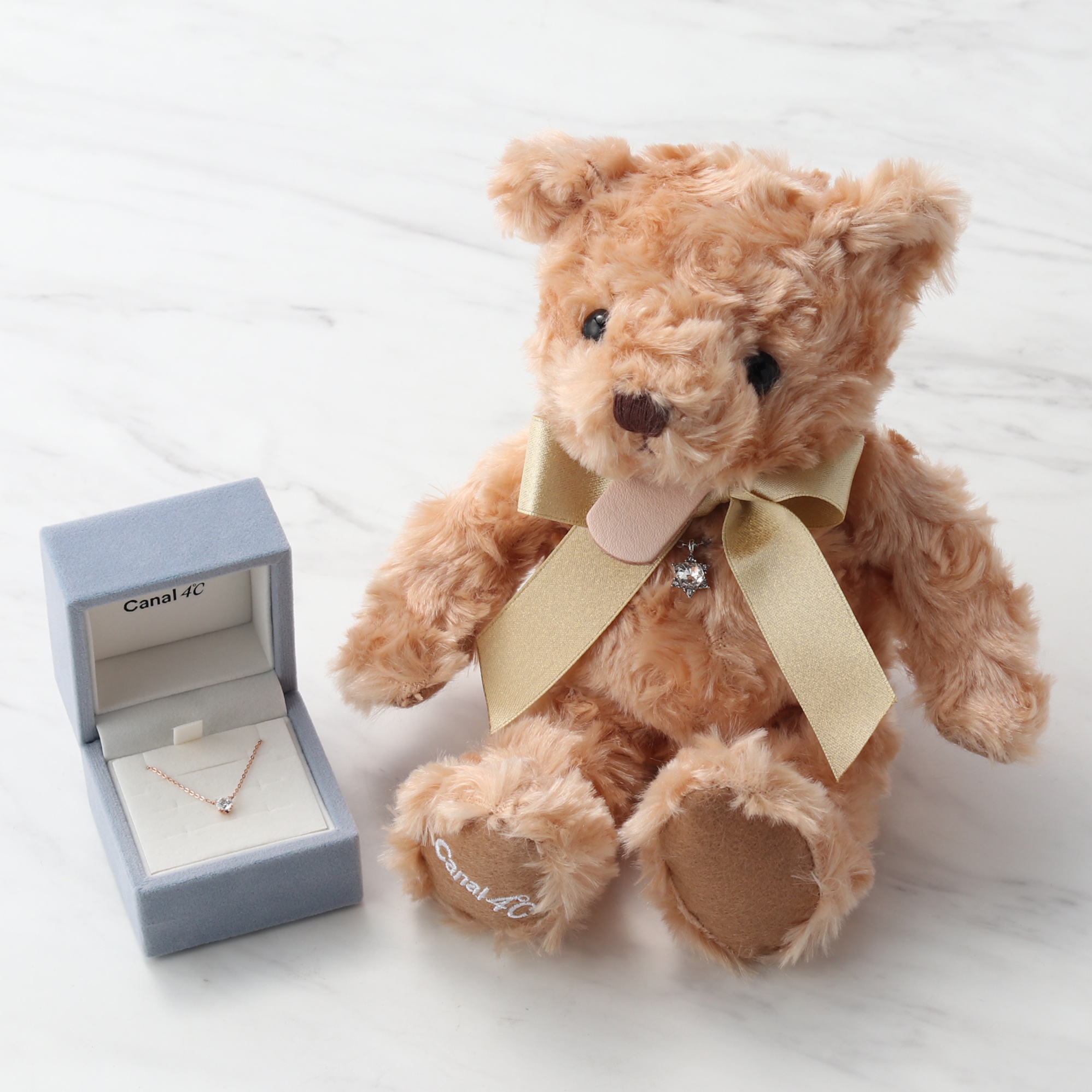 【名入れ刻印】オリジナルベア&一粒ネックレスセット