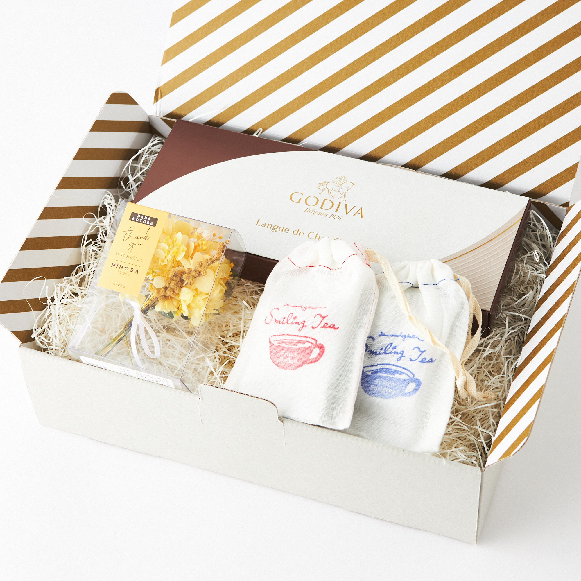 ボックス付き】GODIVAクッキー・紅茶・花言葉ブーケセット