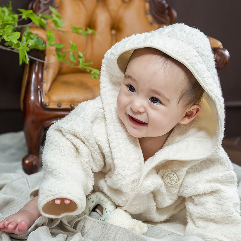 【名入れ対応】 ベビーバスローブ (オフホワイト）