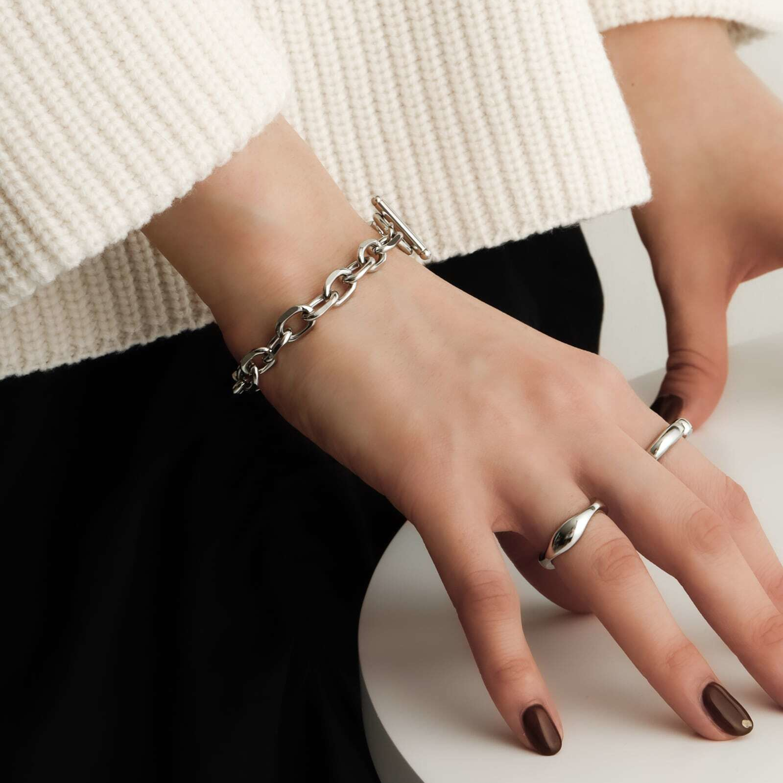 Cable chain bracele & Stone ring