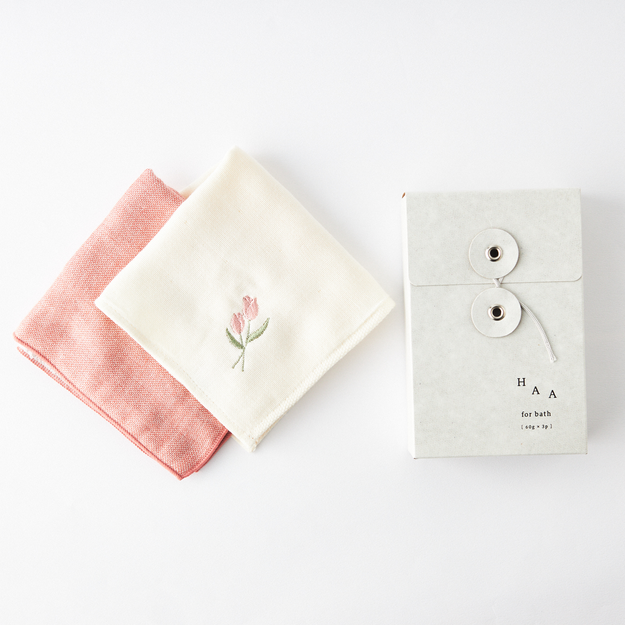 【名入れ】今治タオル花刺繍&無地ハンカチ・入浴剤セット