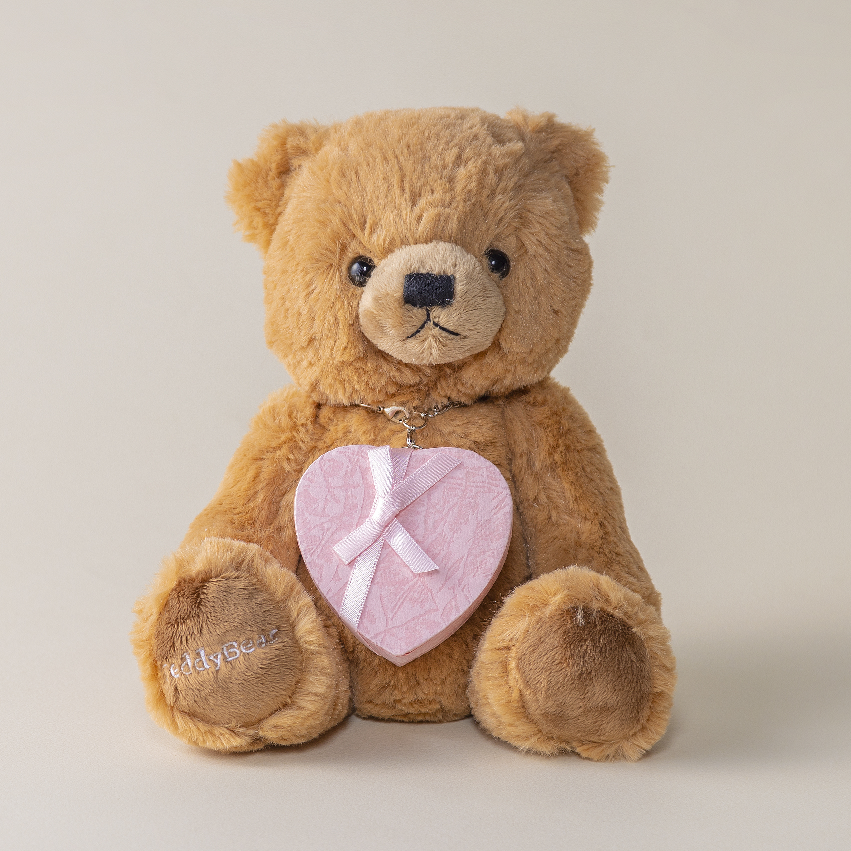 【ピンクゴールドネックレス】テディベア&誕生石オープンハート