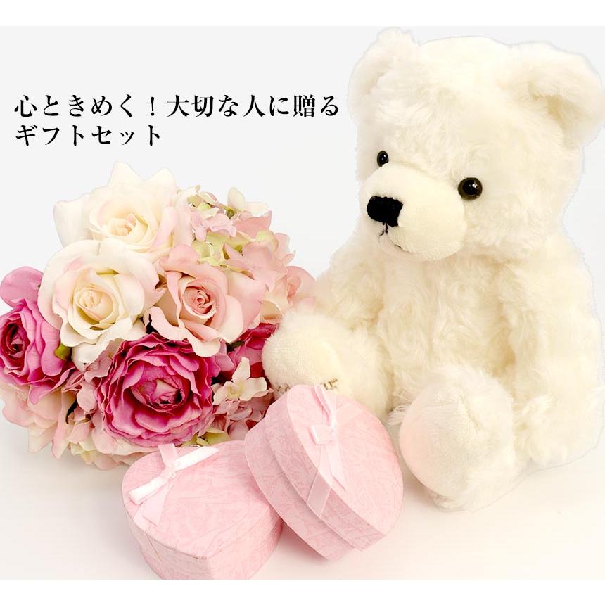 【ピンクゴールドネックレス】テディベア&誕生石オープンハート