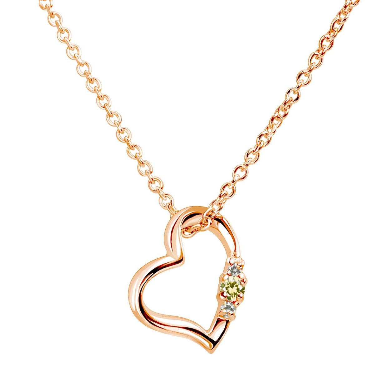 【ピンクゴールドネックレス】テディベア&誕生石オープンハート