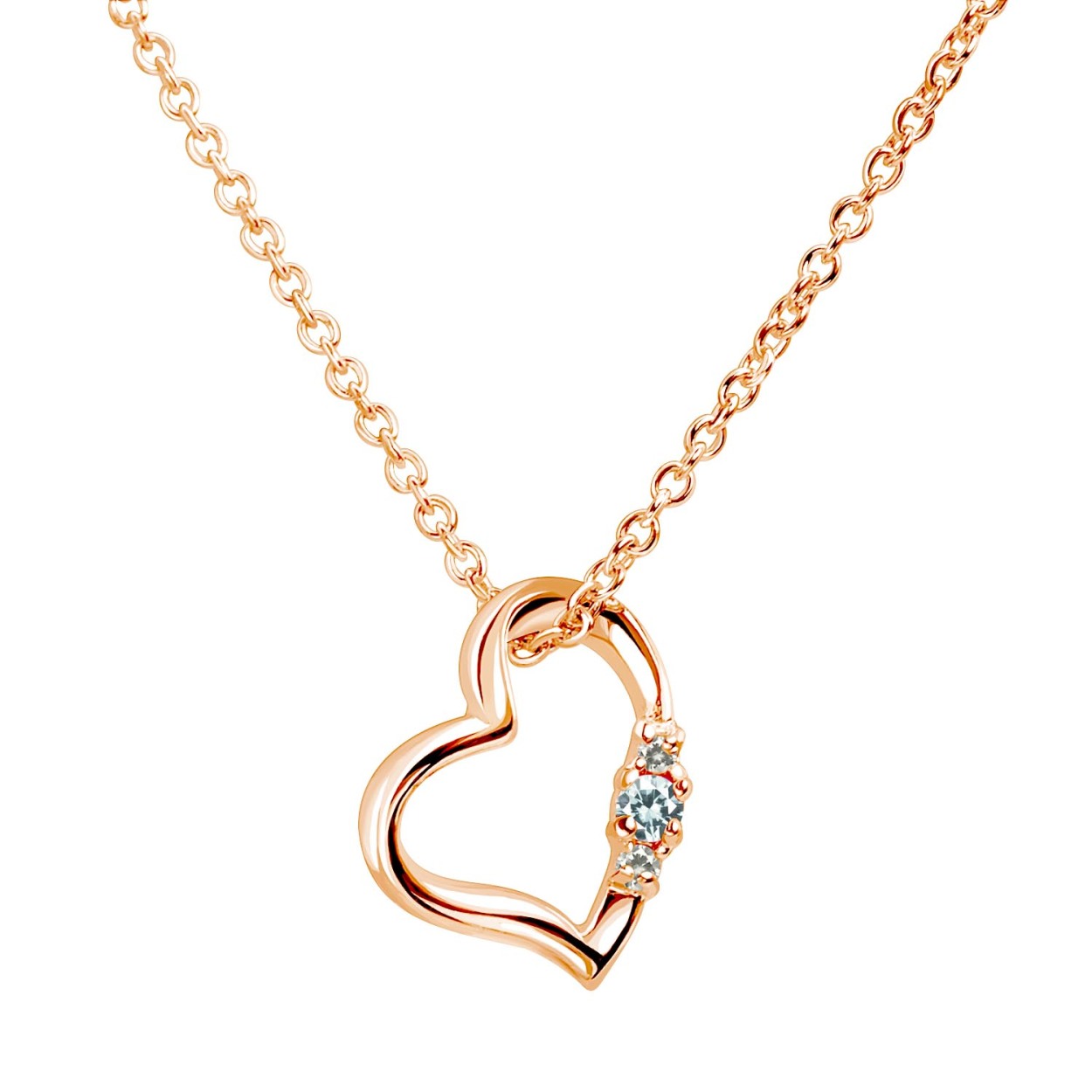 【ピンクゴールドネックレス】テディベア&誕生石オープンハート