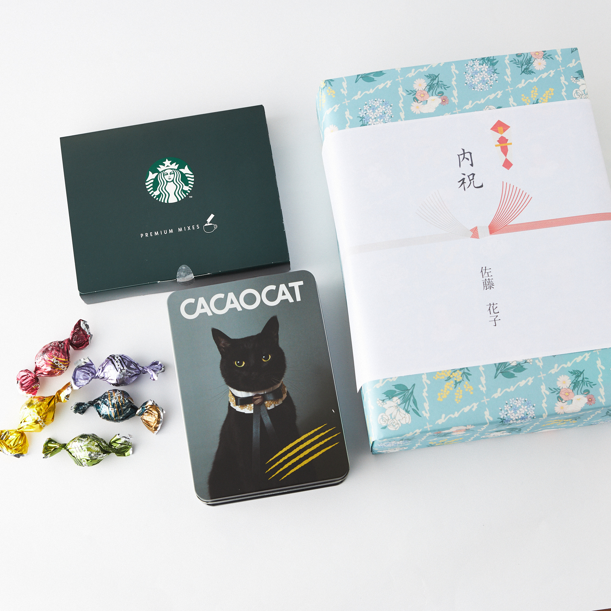 【ボックス付き】CACAOCAT缶 & スターバックスプレミアムミックスギフトセット