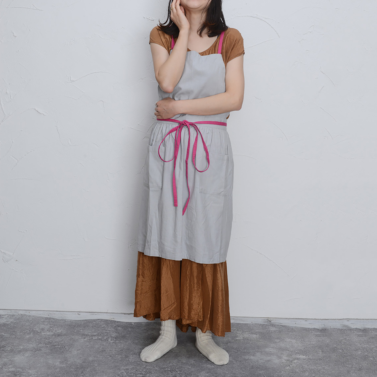 コットンリネンのギャザーエプロン