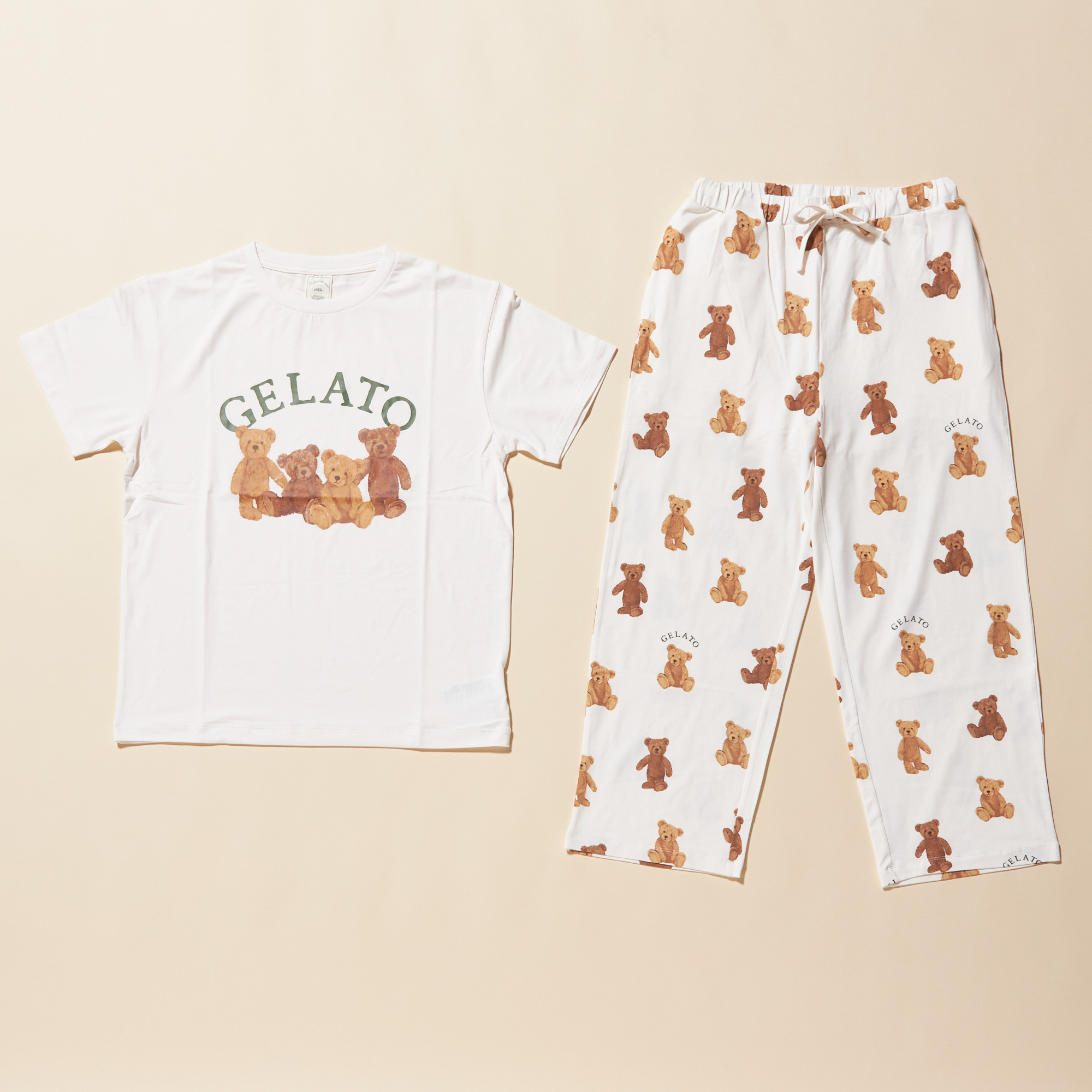 WOMEN】ベアワンポイントTシャツ&ベア柄ロングパンツ | gelato pique 