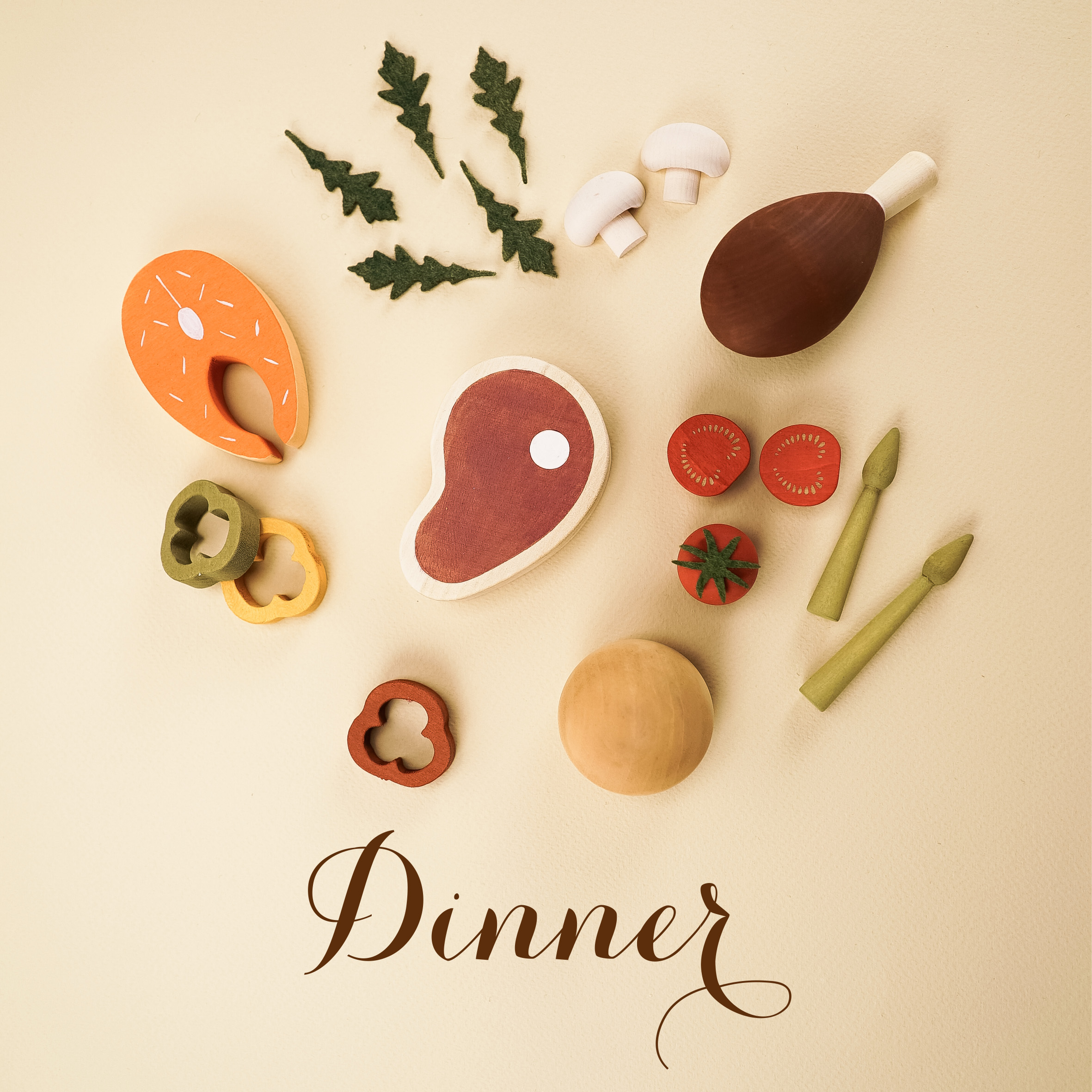 WOODEN PLAY FOOD SET / DINNER