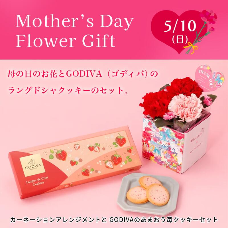 【すぐ使える1000円オフクーポン】【母の日限定】カーネーションアレンジメントと GODIVAのあまおう苺クッキーセット