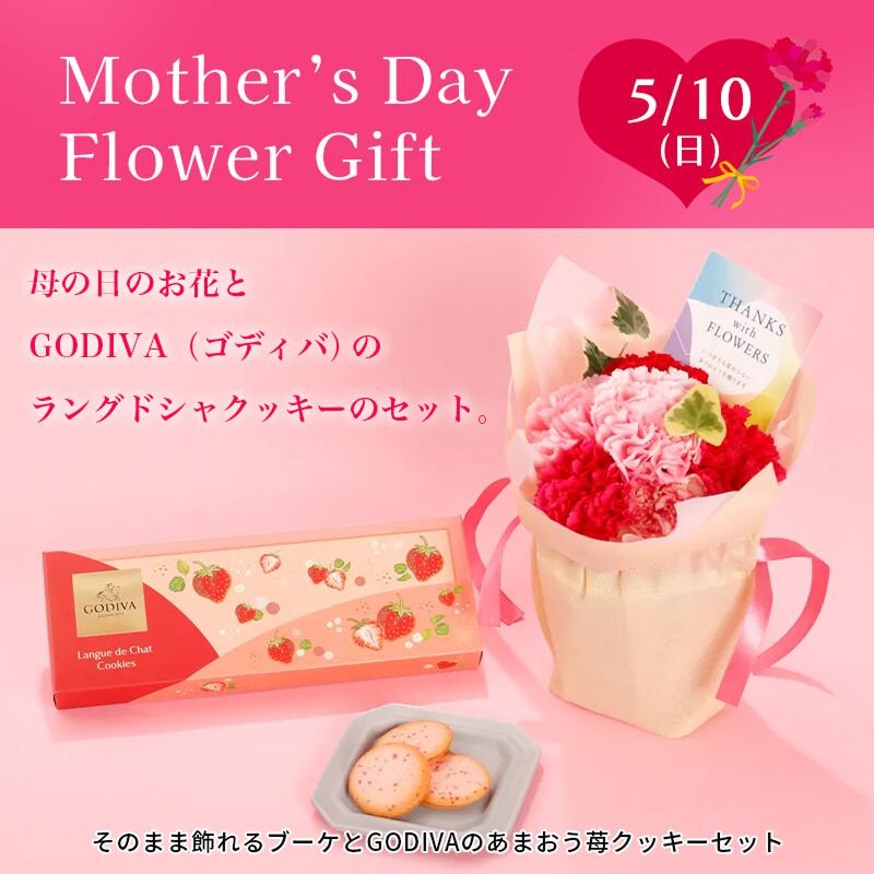 【すぐ使える1000円オフクーポン】【母の日！日比谷花壇×ゴディバ】そのまま飾れるブーケとGODIVA苺クッキーセット