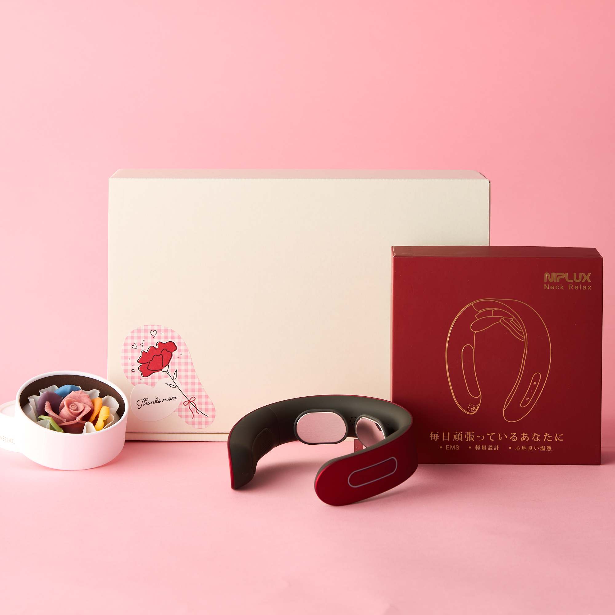 【母の日限定BOX付き】癒しの時間を贈る！選べるお花のチョコとネックケアのセット