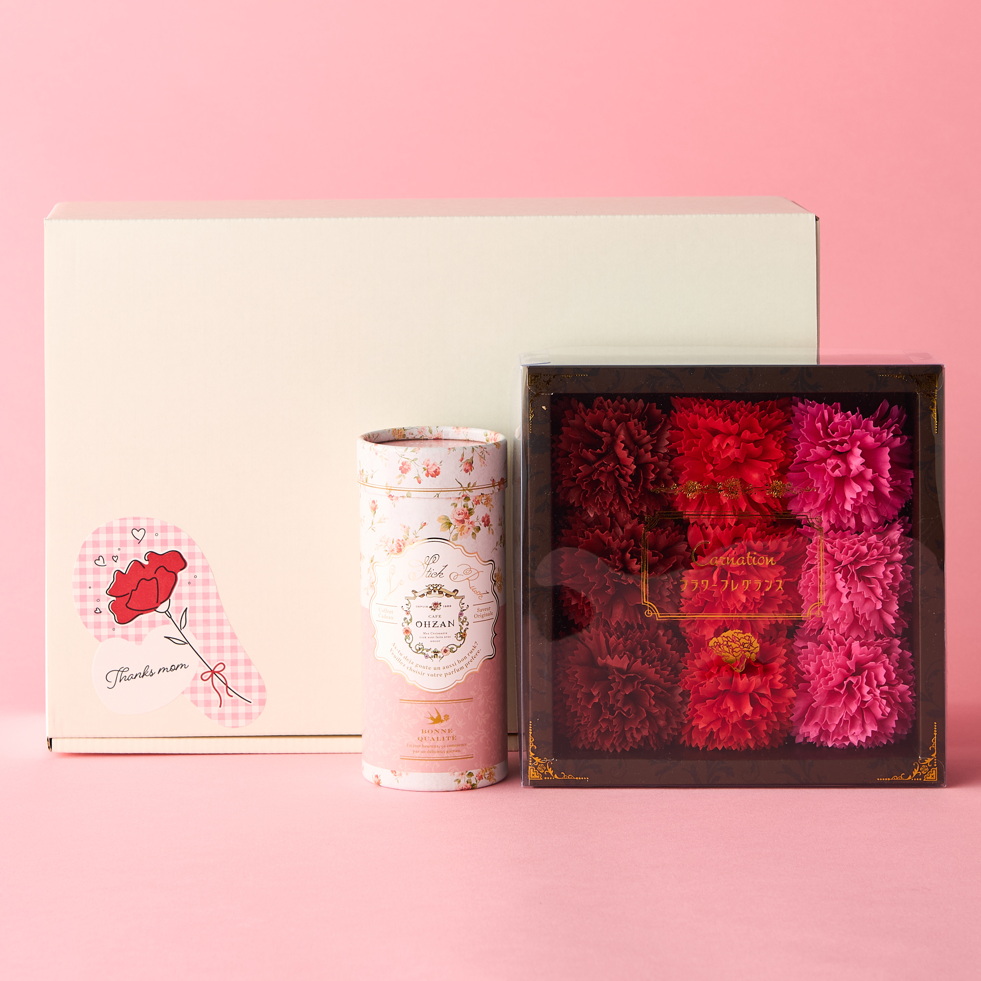 【ギフトBOX付き】カーネーション入浴剤と甘いスイーツのセット