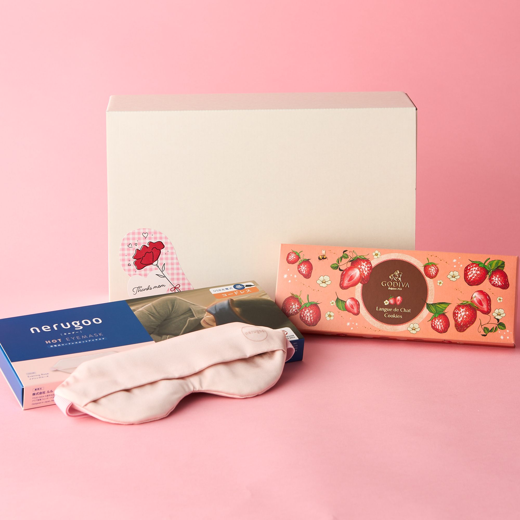 【名入れ刺繍・母の日限定BOX付き】癒しの時間を贈る！ホットアイマスクとスイーツのセット
