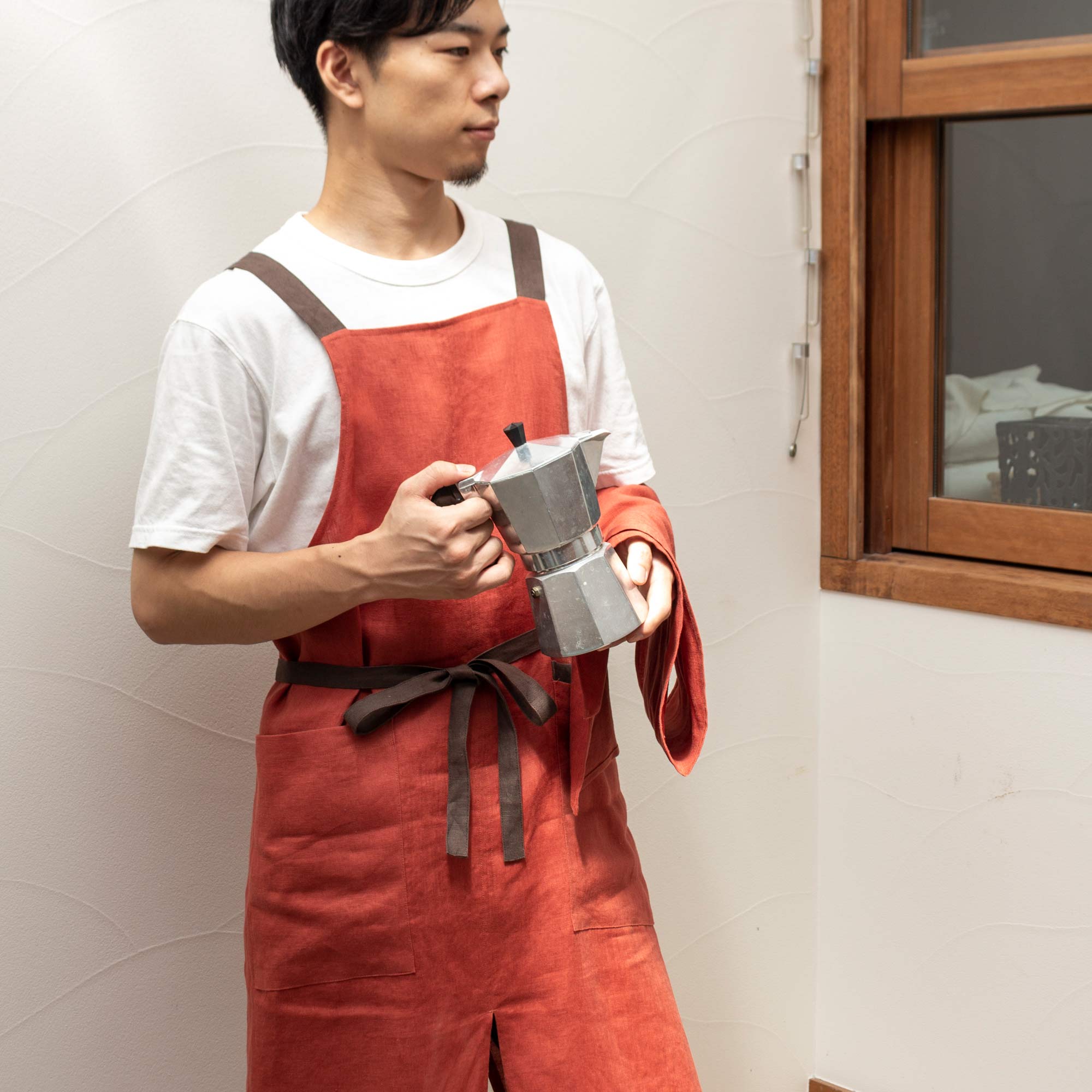 【ミニブーケ付き】リネンエプロンとキッチンクロスのギフトセット