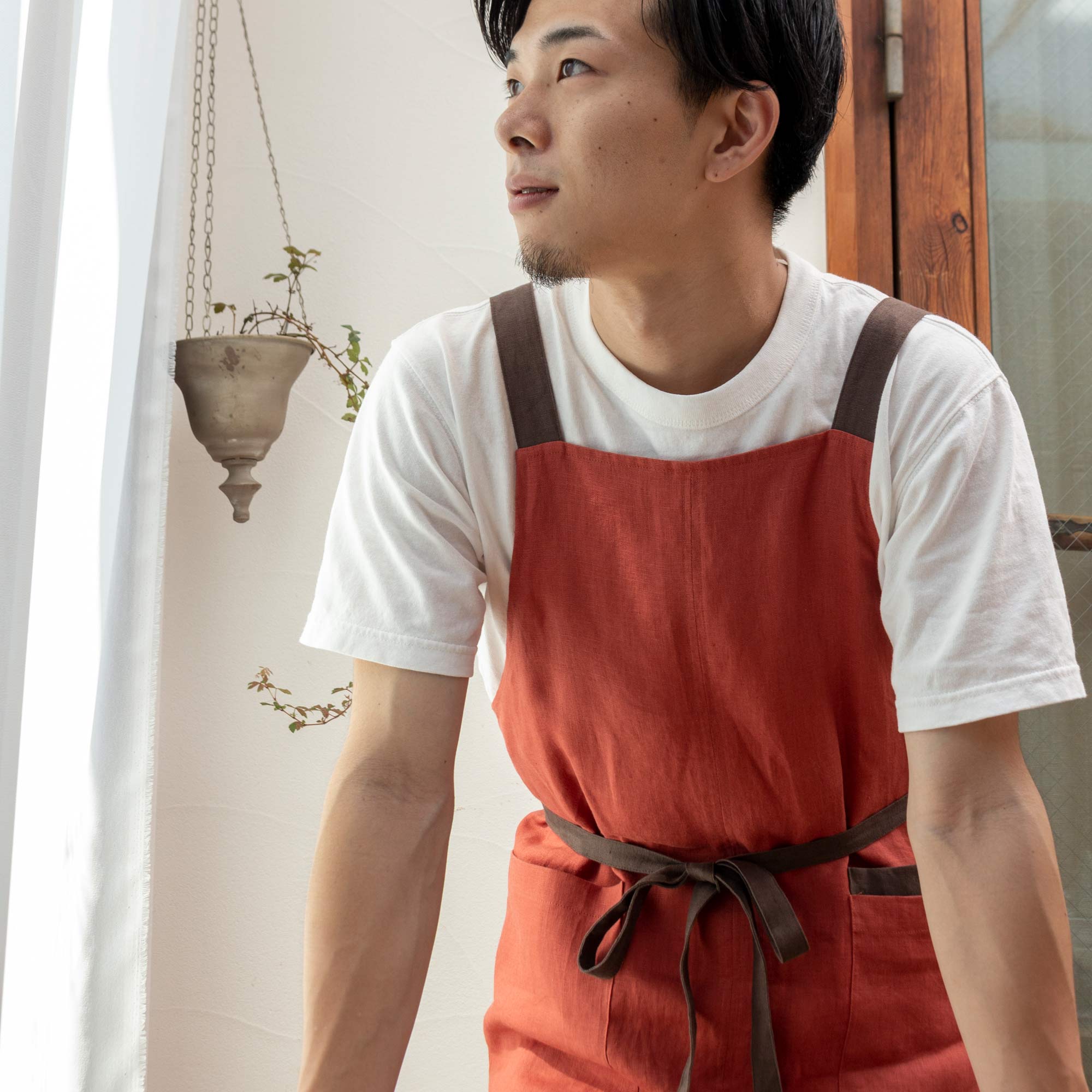 【ミニブーケ付き】リネンエプロンとキッチンクロスのギフトセット