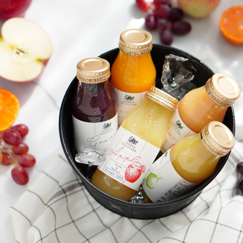 【出産内祝い・名入れ・無添加】国産果実100%ジュース＆ネクター5本セット（化粧箱入り）