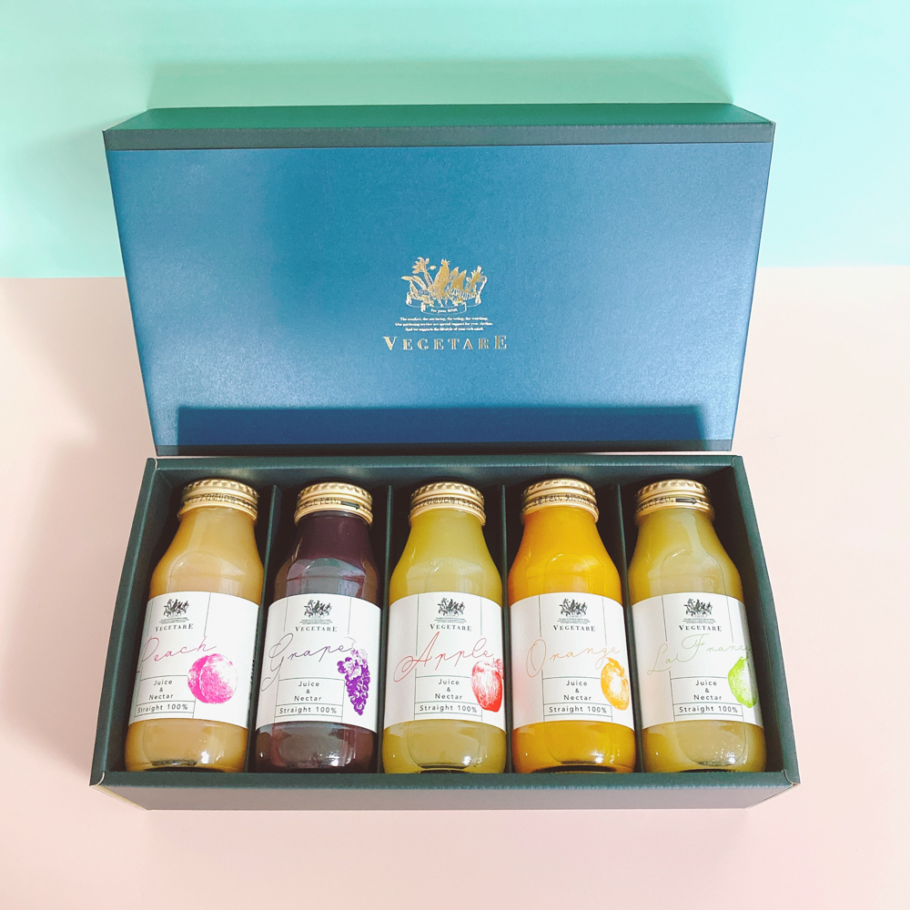 【出産内祝い・名入れ・無添加】国産果実100%ジュース＆ネクター5本セット（化粧箱入り）