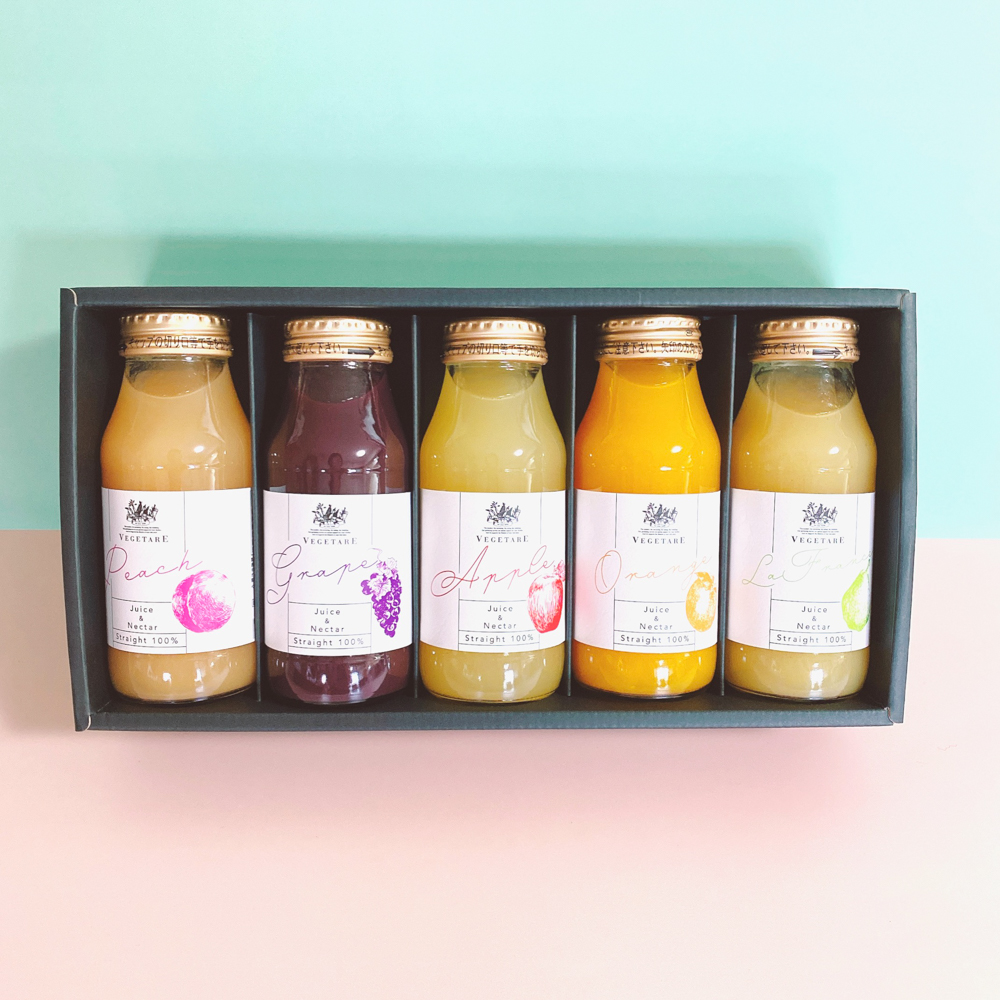 【出産内祝い・名入れ・無添加】国産果実100%ジュース＆ネクター5本セット（化粧箱入り）