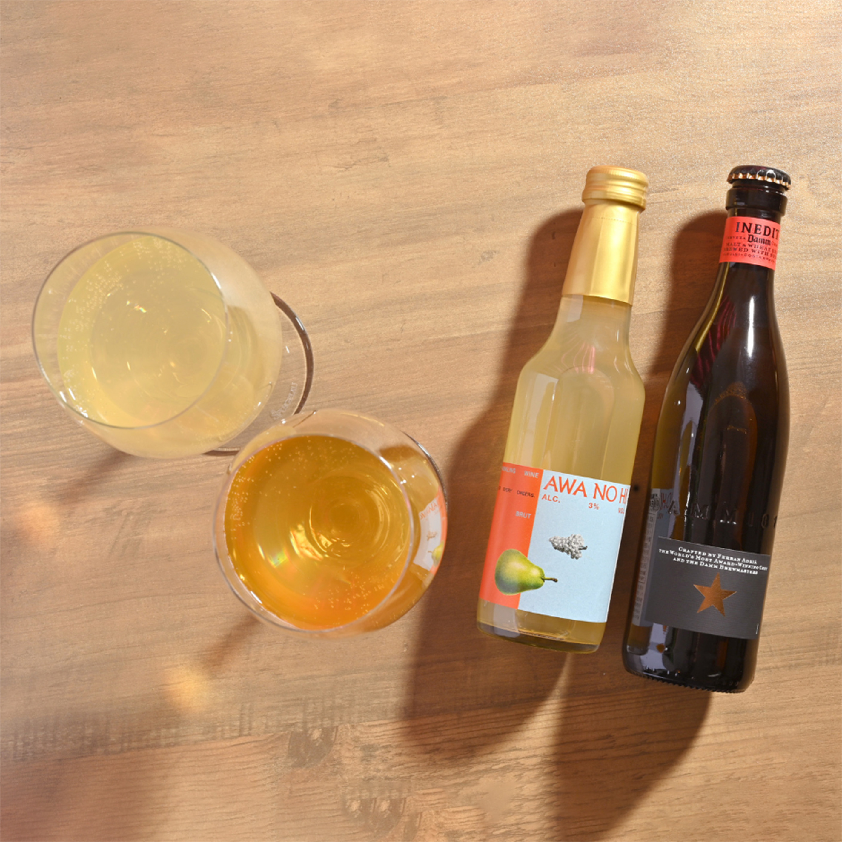 ミシュラン愛⽤ビールと洋ナシをつかったスパークリングの飲み⽐べセット