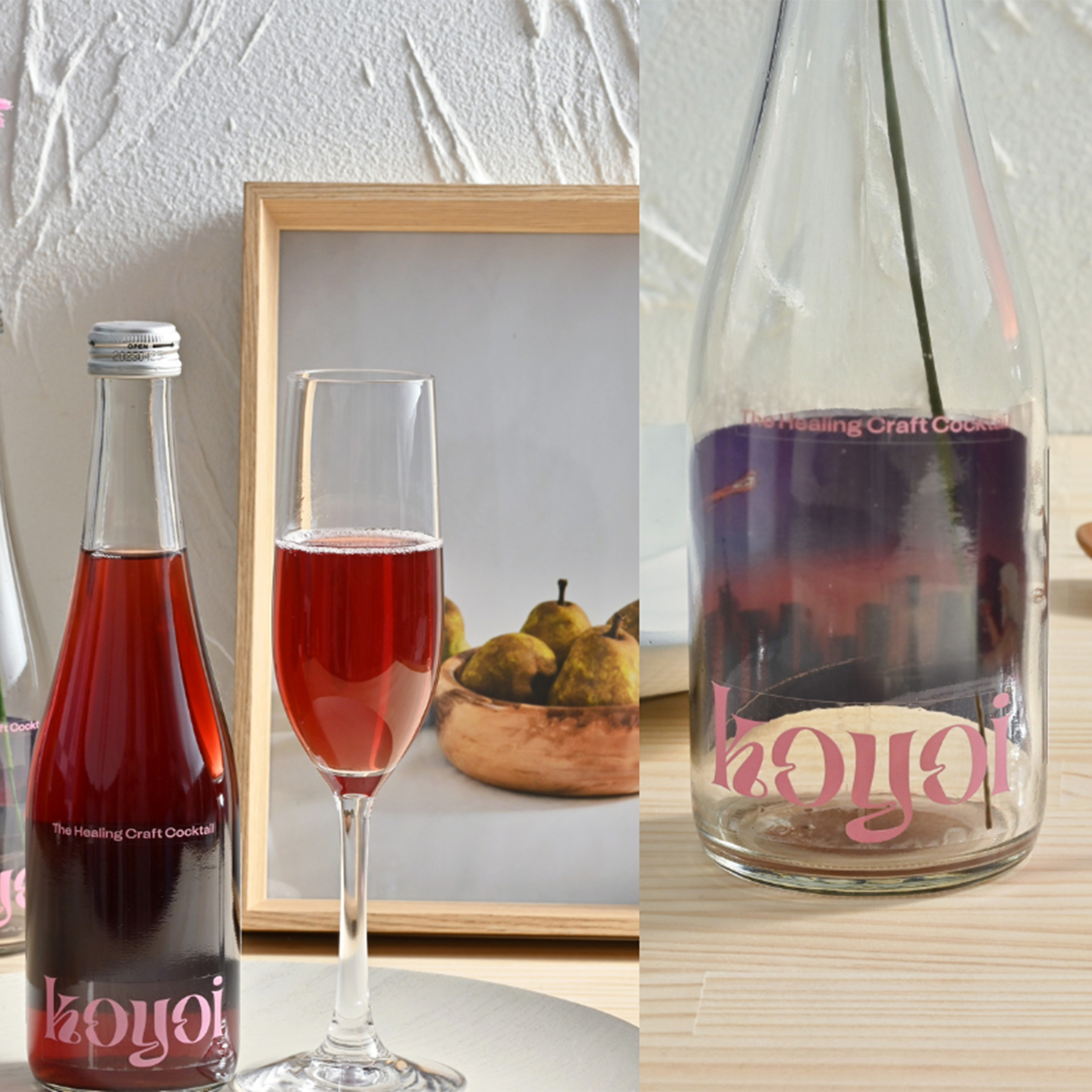 花とともに思い出を贈るカーネーションとハイビスカスのスパークリングカクテルのセット