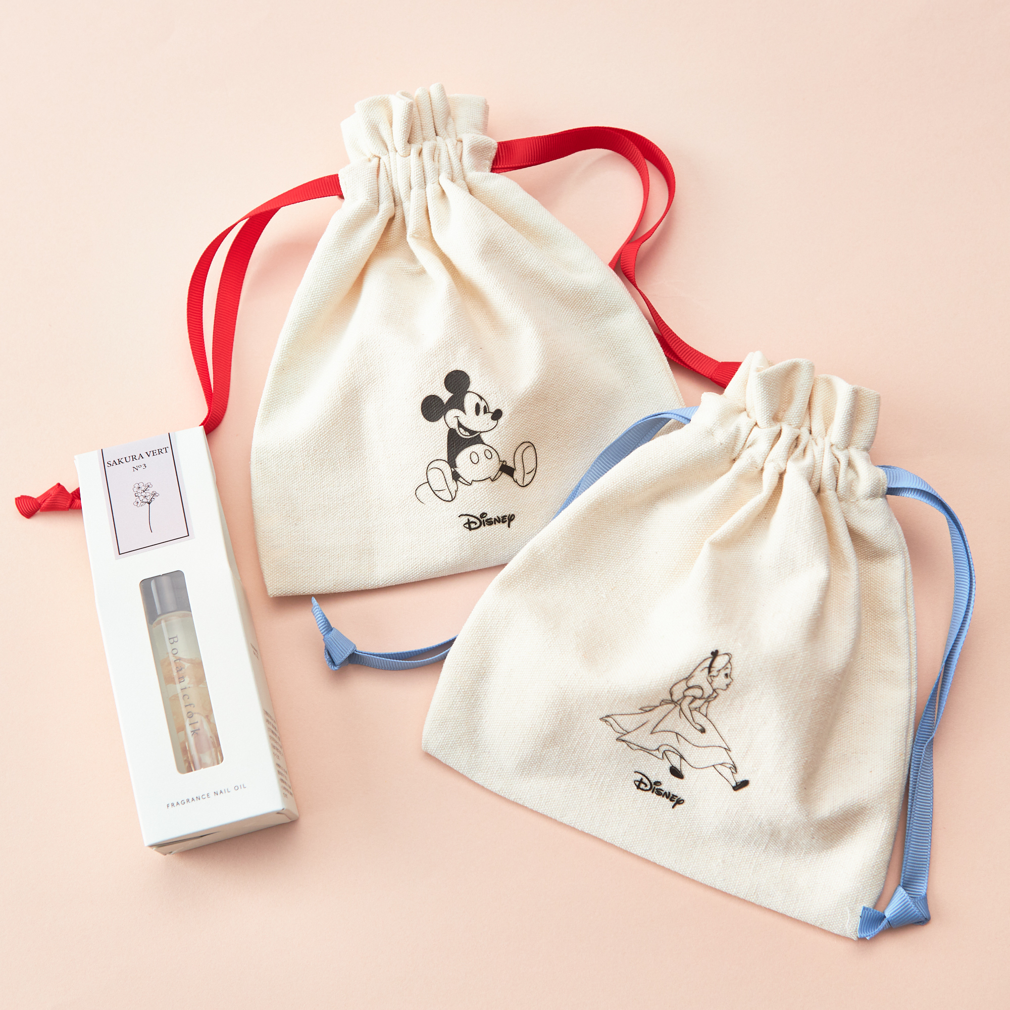 【そのまま渡せるBOX付】Disney巾着ポーチ&ネイルオイル