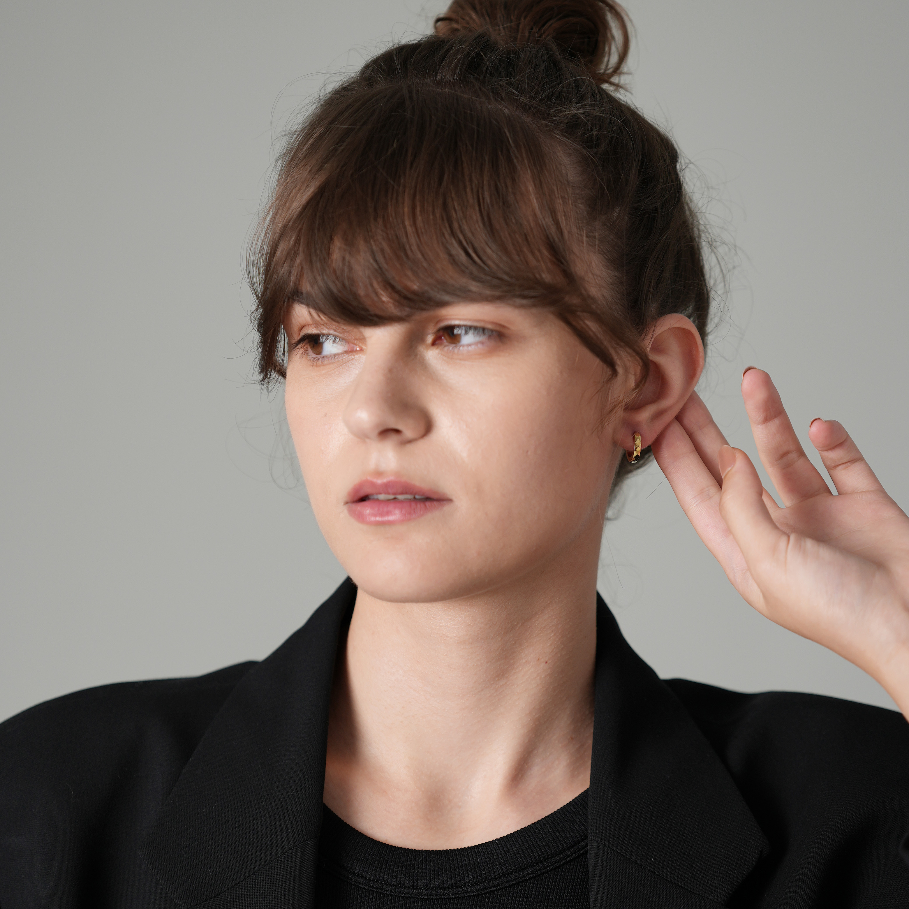 【選べる3色】カッティングフープピアス【片耳用／金属アレルギー対応】