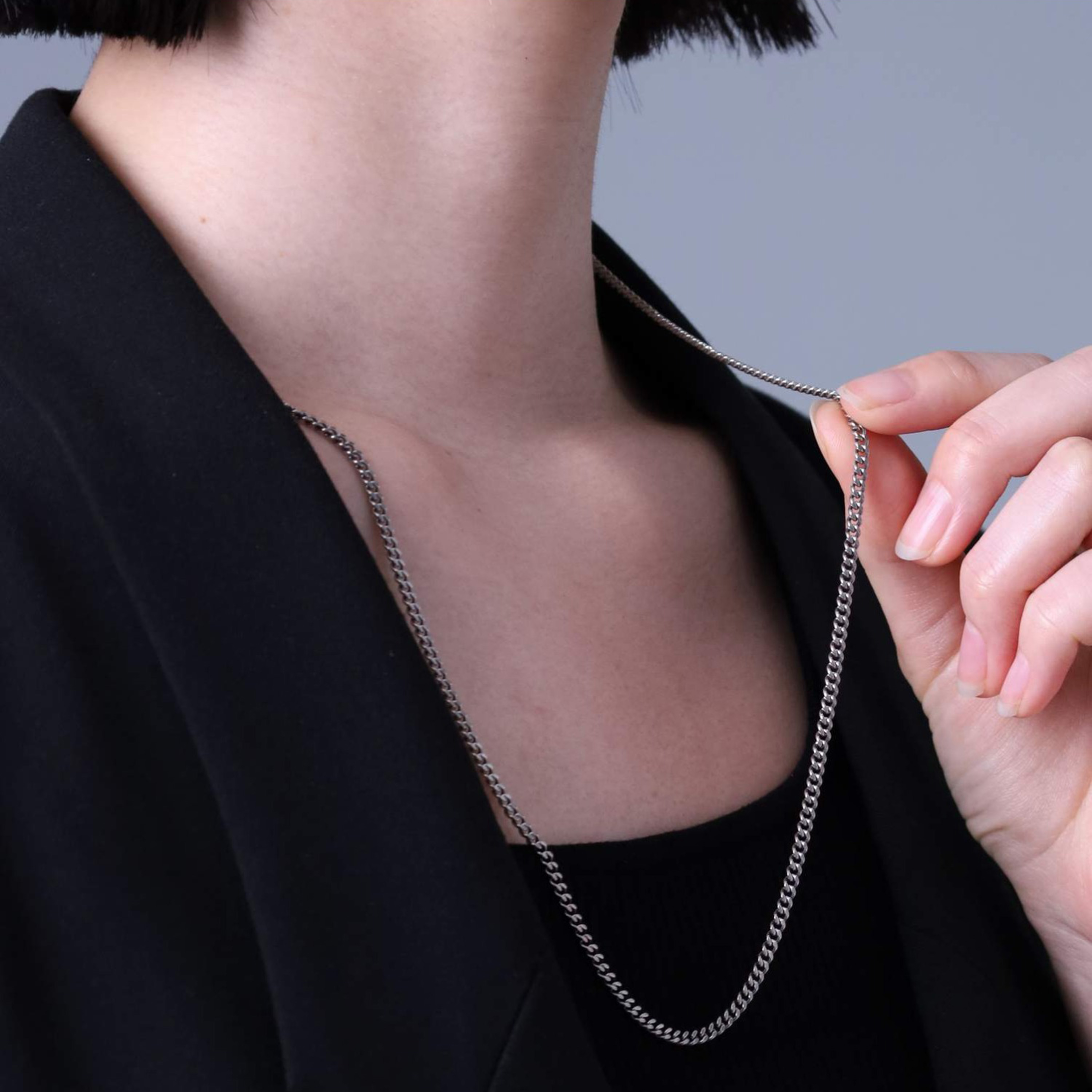 ミディアムシルバーチェーンネックレス【喜平／シルバー925】