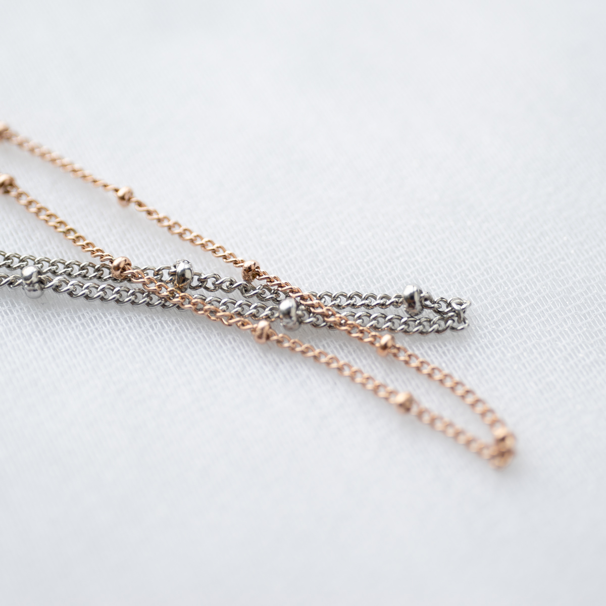 【刻印無料・セミオーダー】タイニービーズのデザインチェーン　ペアアンクレット　klb061
