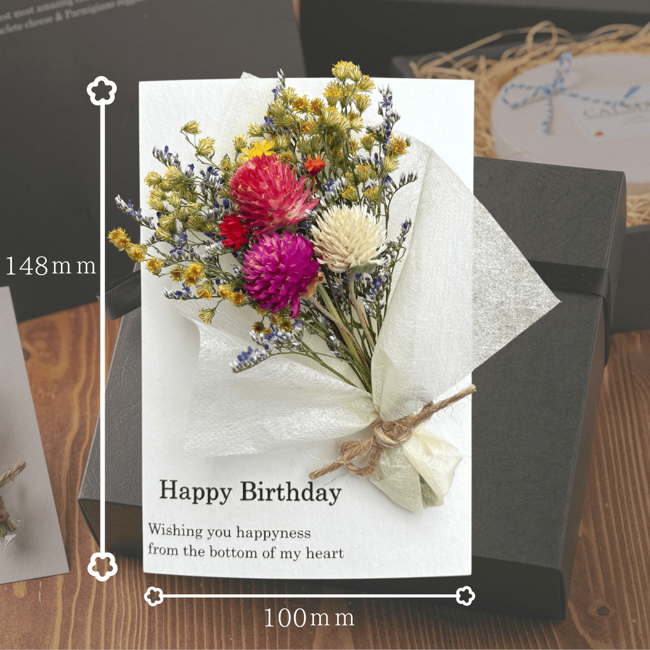 【名入れ可】ミニドライフラワーと濃蜜チーズケーキ