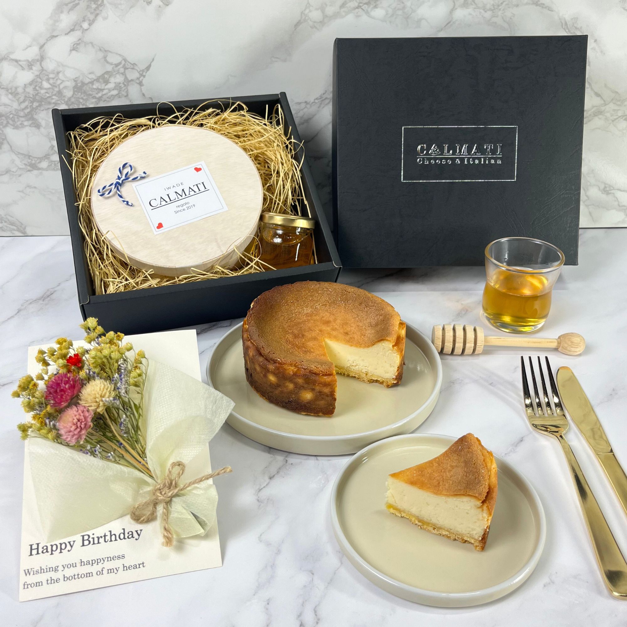 【名入れ可】ミニドライフラワーと濃蜜チーズケーキ
