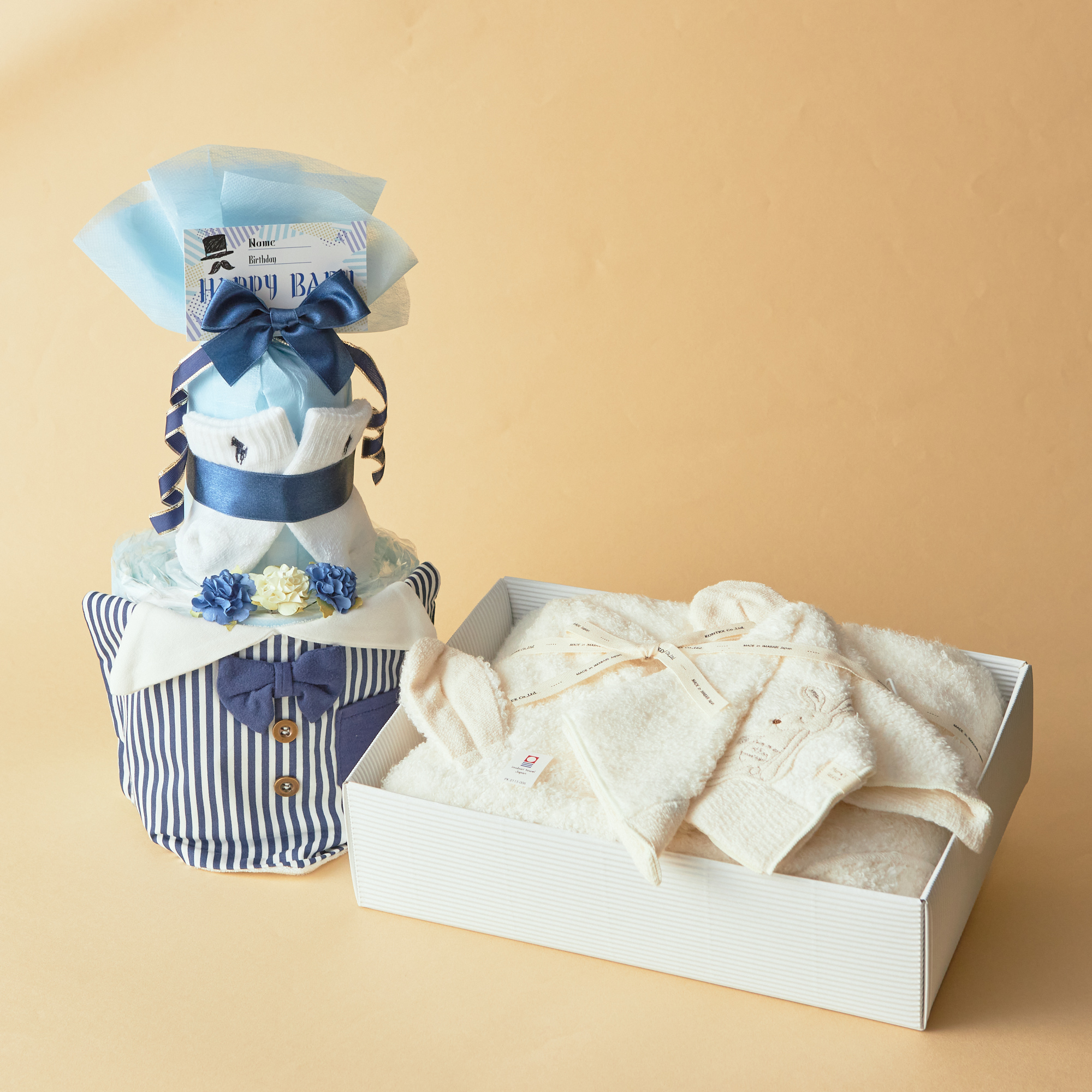 【名入れギフト】ラルフローレンのおむつケーキ・フード付きバスタオルのセット