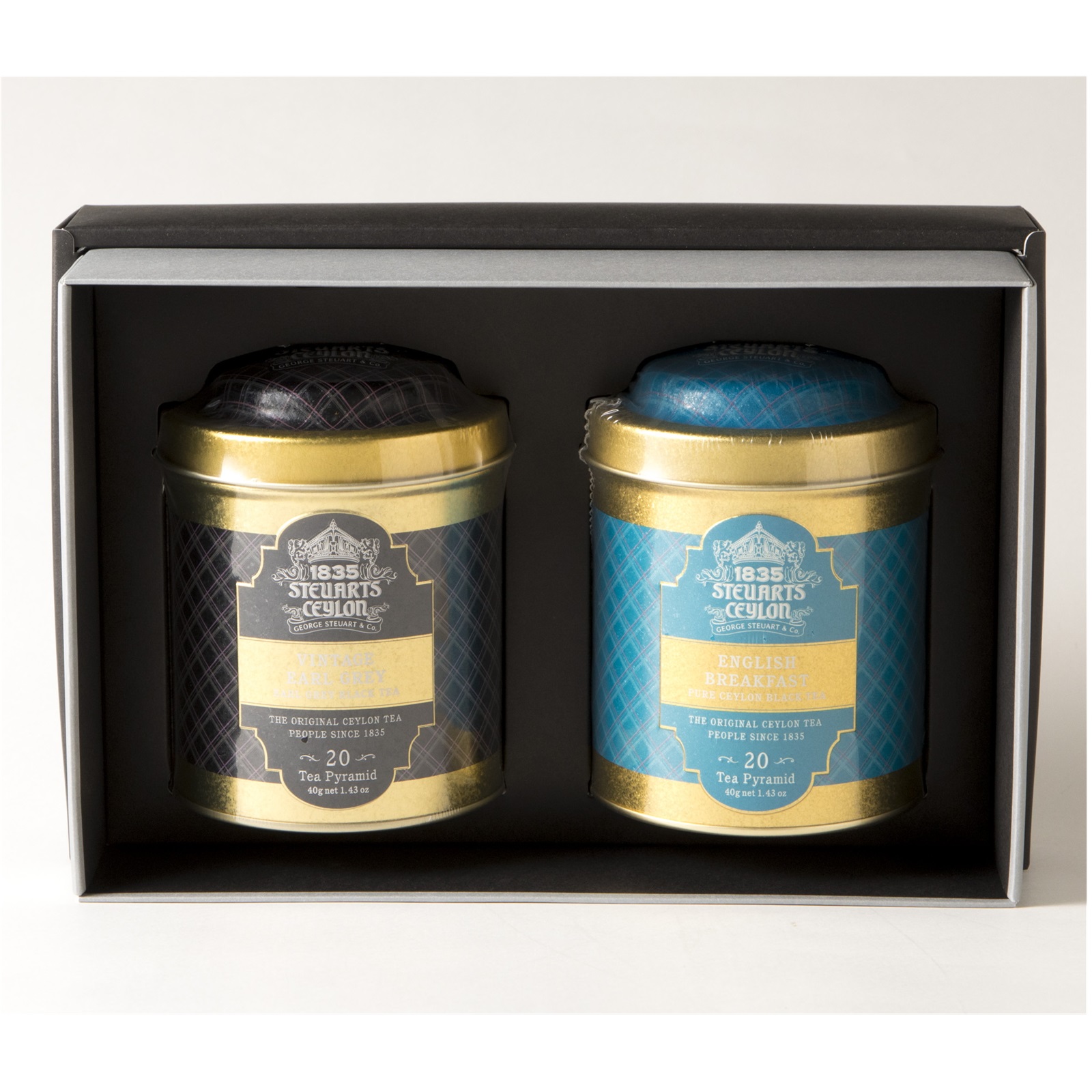 【ファーストクラスで採用された紅茶】George Steuart Tea トライアングルバッグ2缶セット(ヴィンテージアールグレイ×イングリッシュブレックファスト)