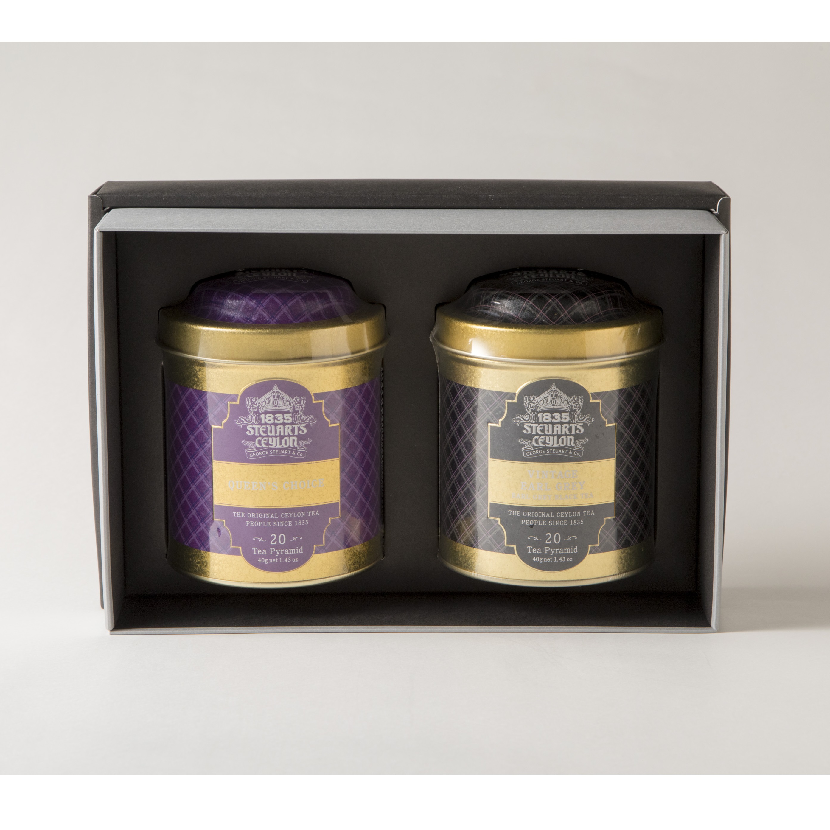 【ファーストクラスで採用された紅茶】George Steuart Tea トライアングルバッグ2缶セット(ヴィンテージアールグレイ×クイーンズチョイス)