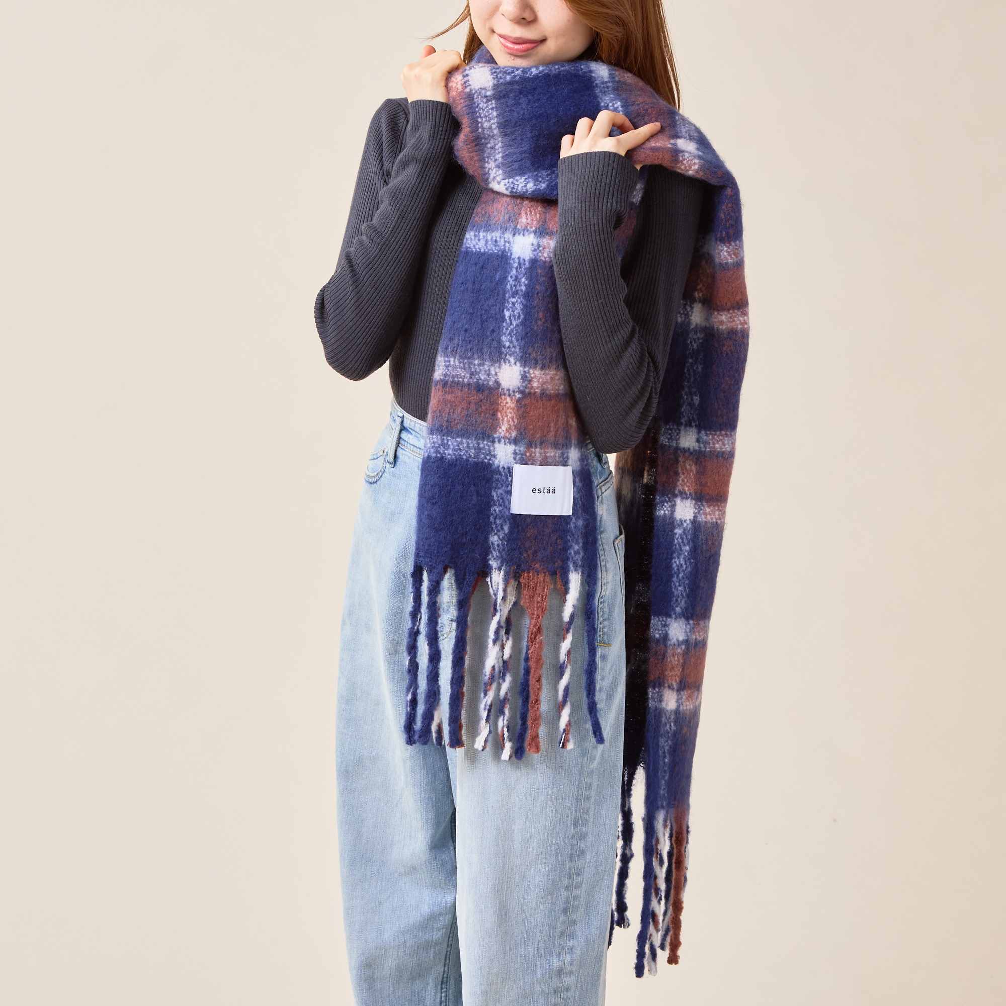 【全6色】ボリュームチェックマフラー