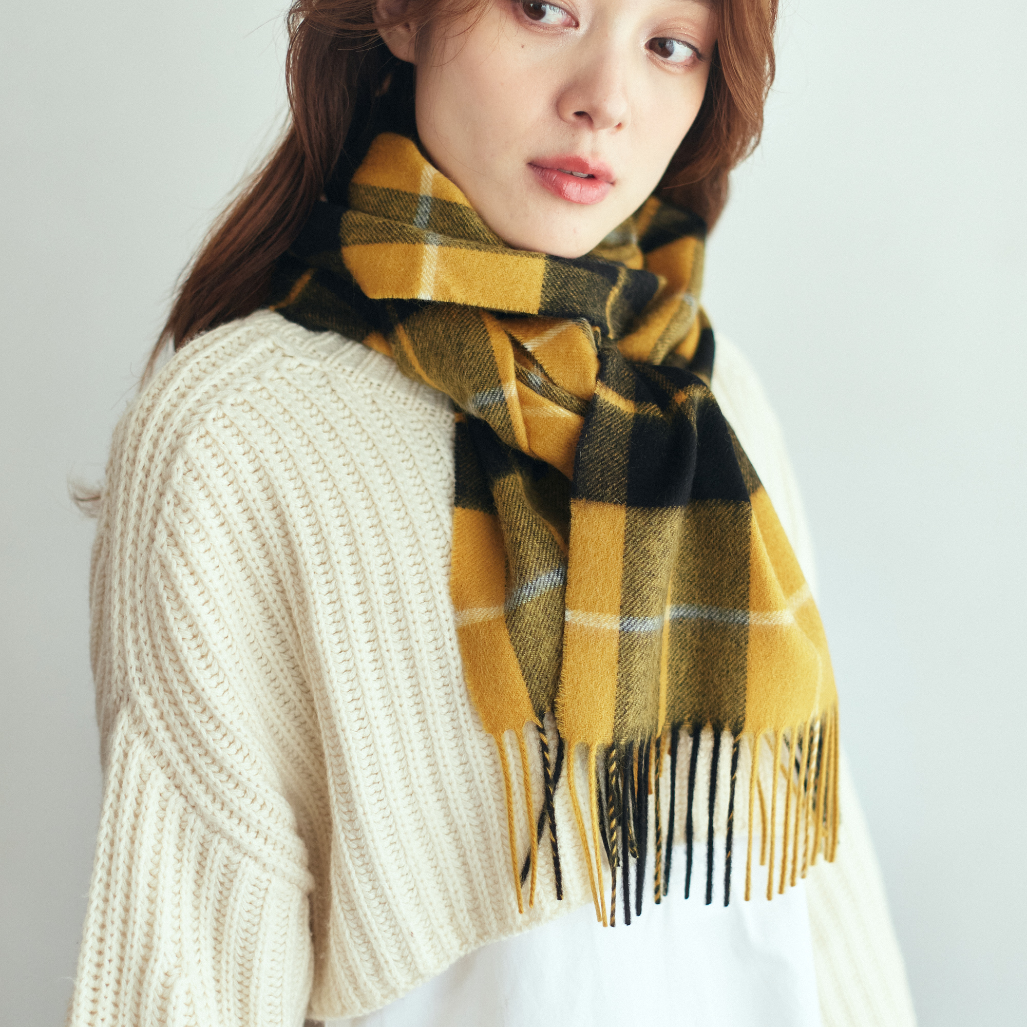 【刺繍名入れギフト】カシミヤ100%チェック柄マフラー