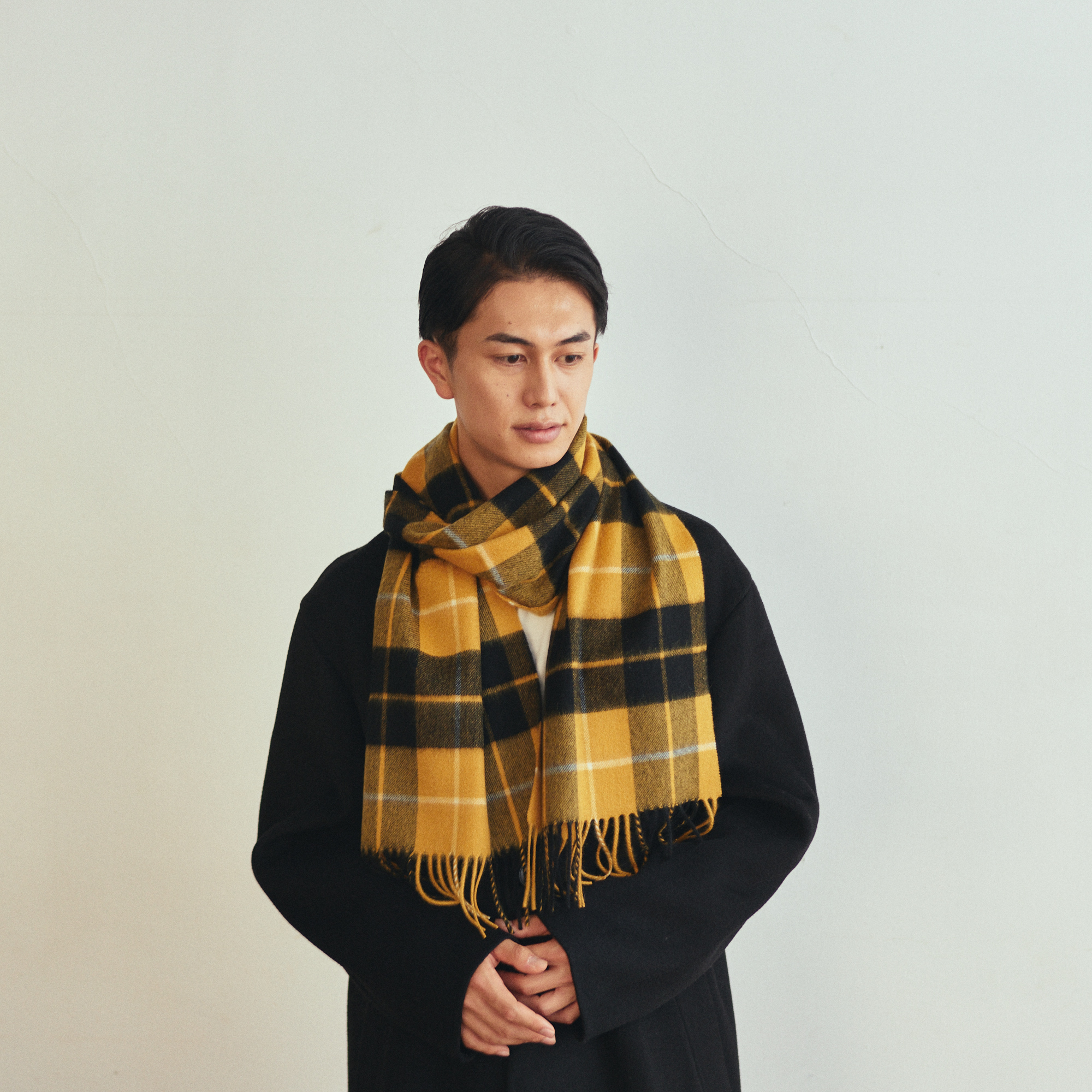 【刺繍名入れギフト】カシミヤ100%チェック柄マフラー