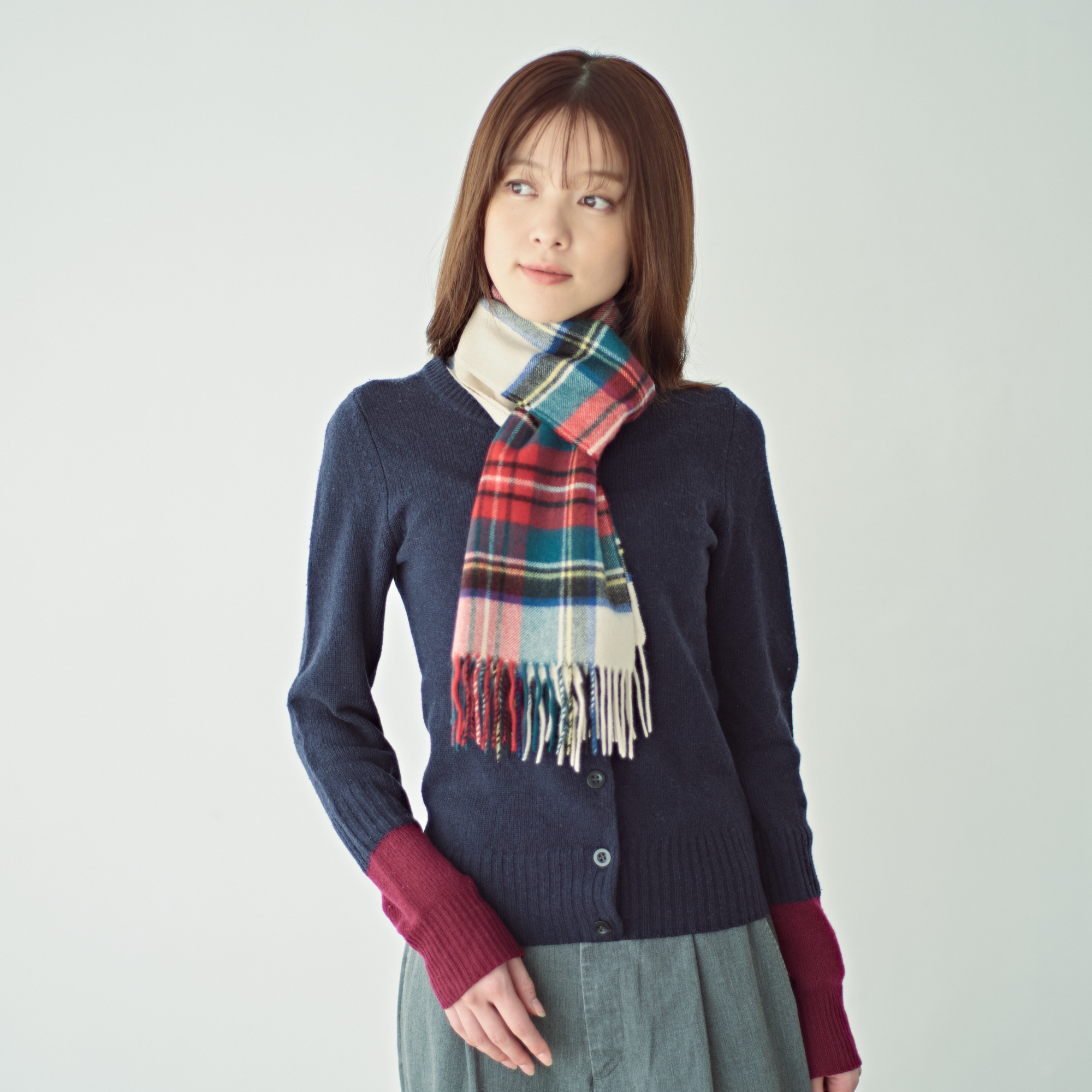 【刺繍名入れギフト】カシミヤ100%チェック柄マフラー