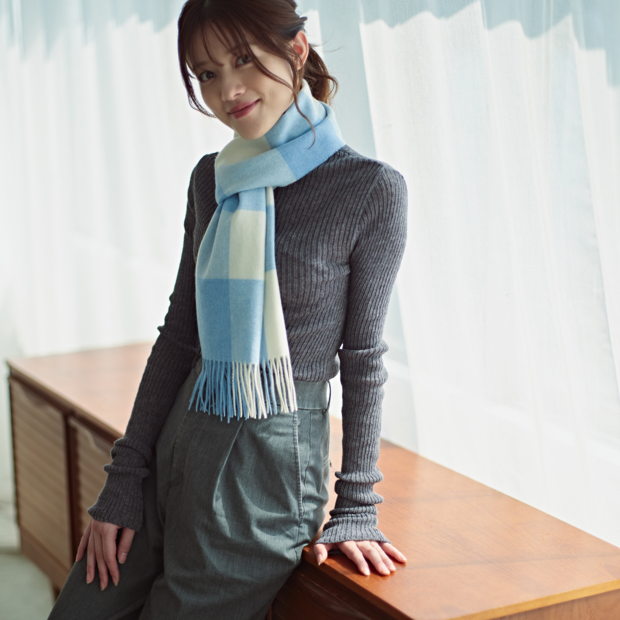 【刺繍名入れギフト】カシミヤ100%チェック柄マフラー