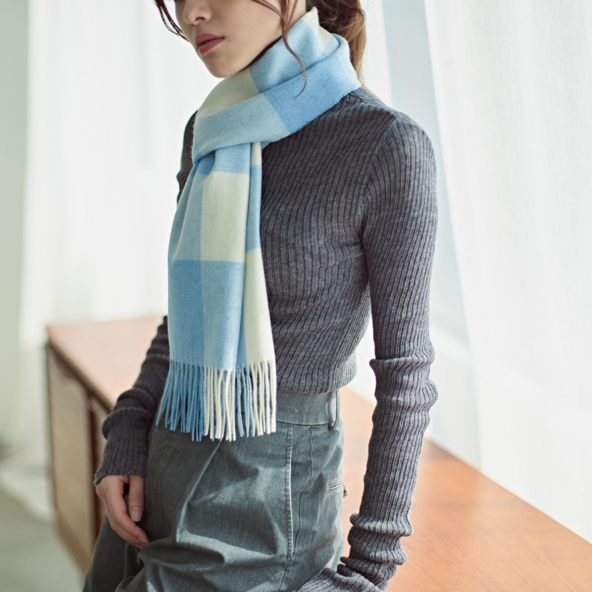 【刺繍名入れギフト】カシミヤ100%チェック柄マフラー