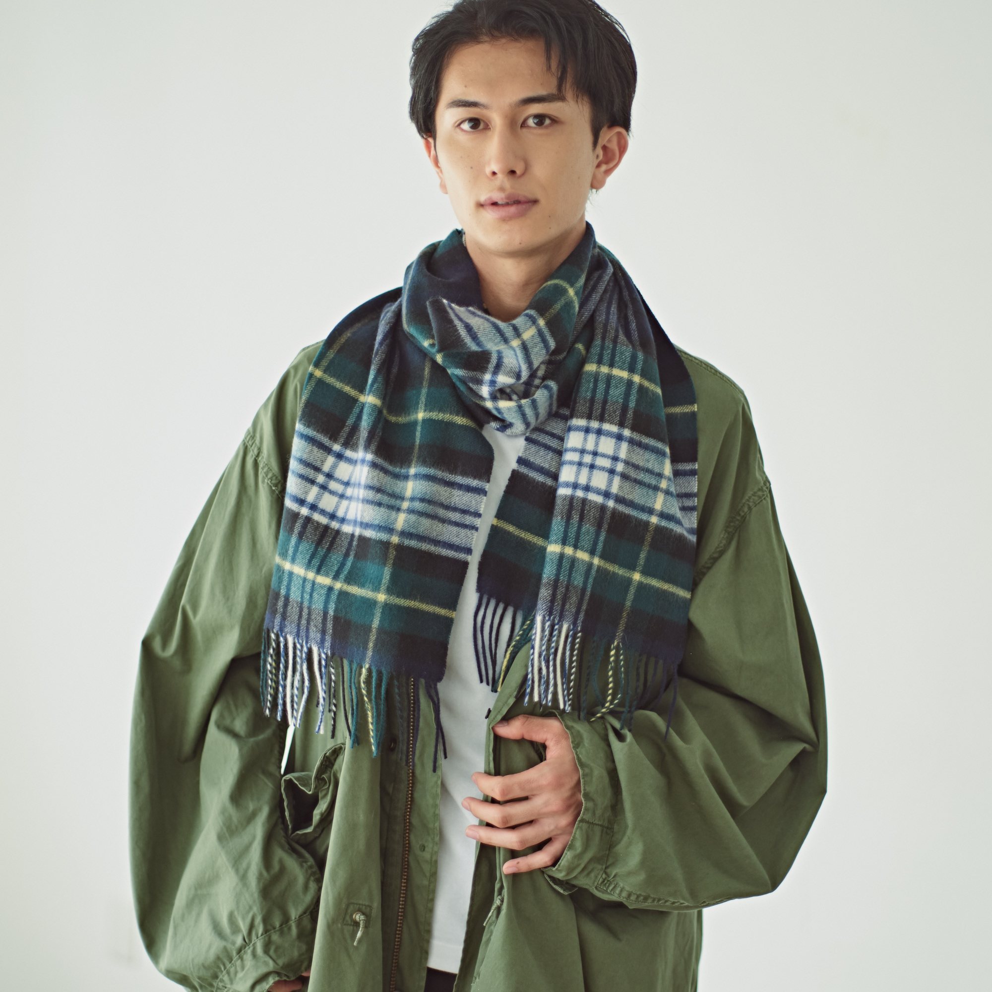 【刺繍名入れギフト】カシミヤ100%チェック柄マフラー