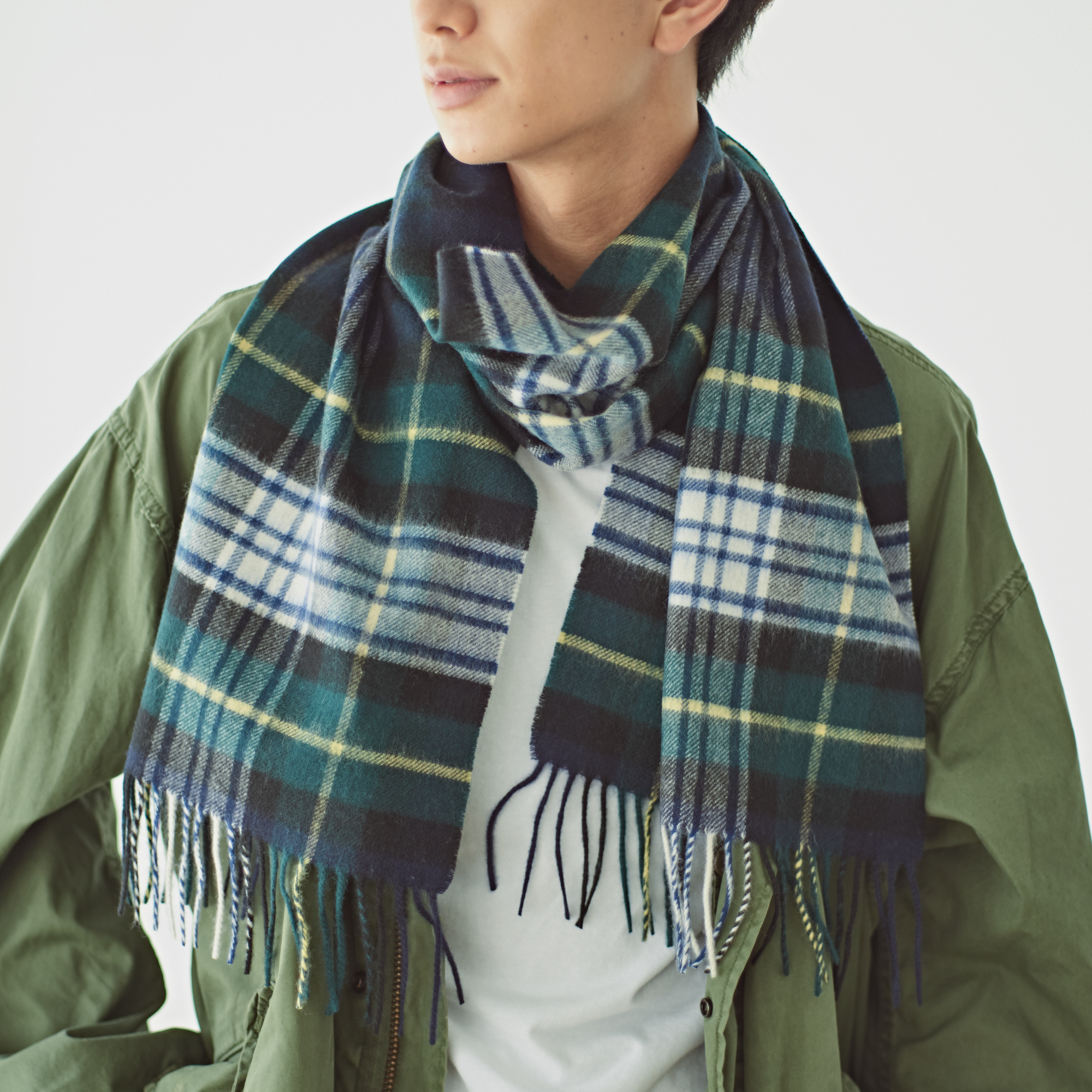 【刺繍名入れギフト】カシミヤ100%チェック柄マフラー