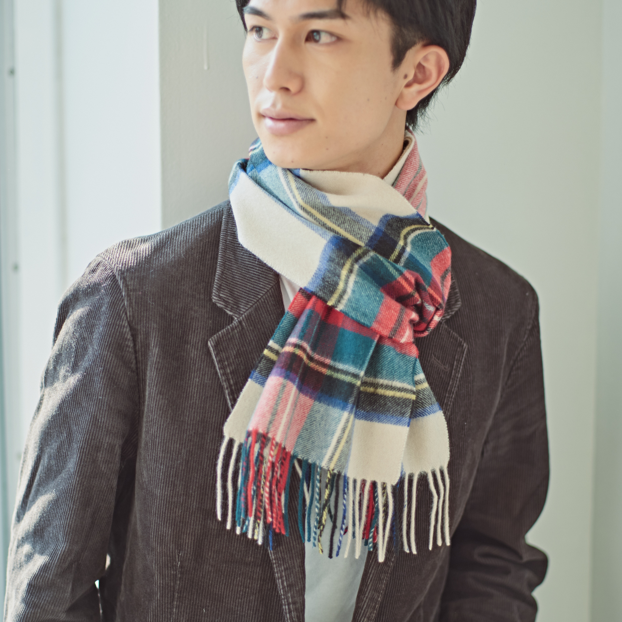 【刺繍名入れギフト】カシミヤ100%チェック柄マフラー