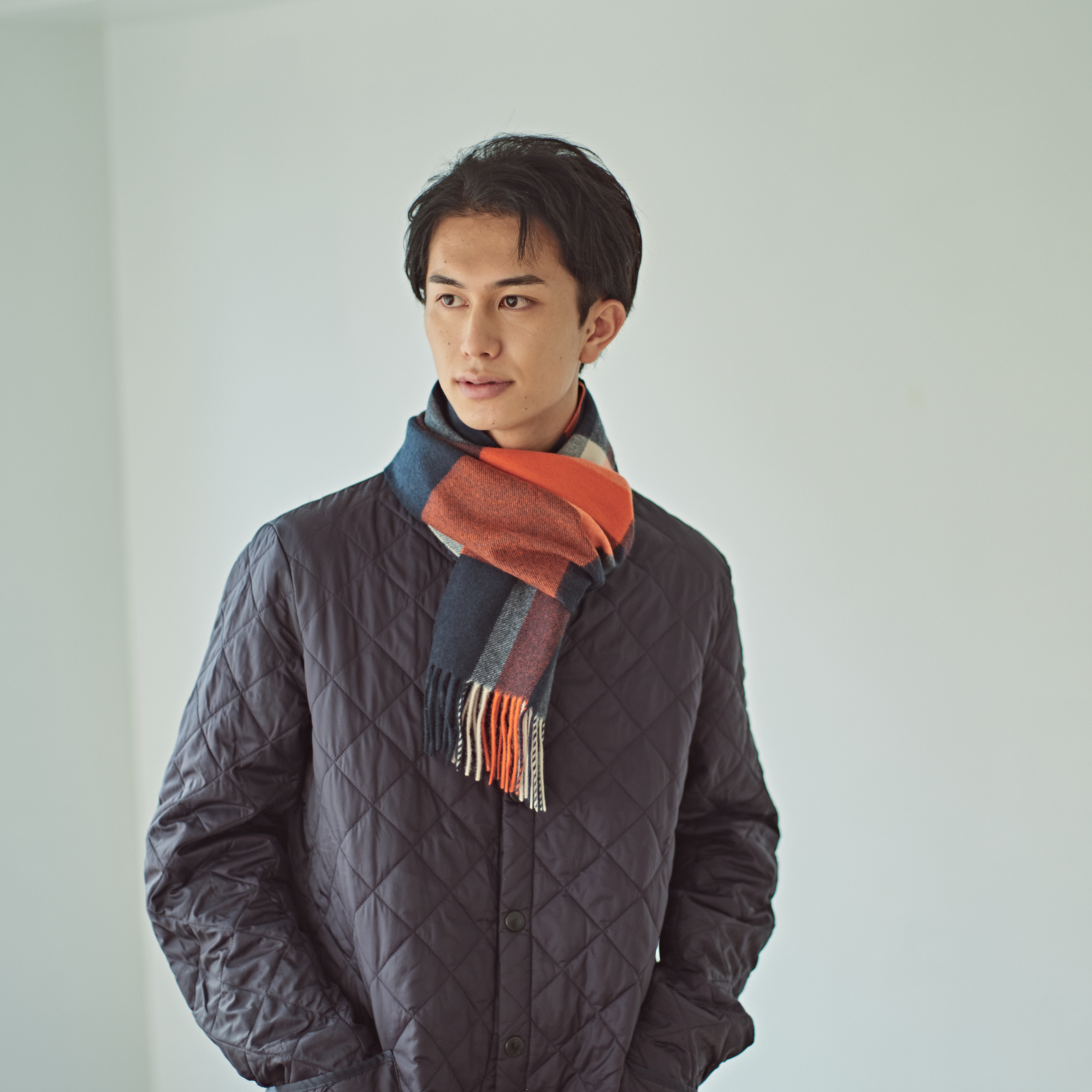 【刺繍名入れギフト】カシミヤ100%チェック柄マフラー