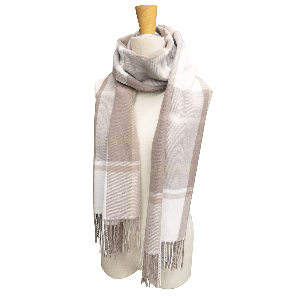 《カシミヤタッチ》スモーキーパステルチェックストール