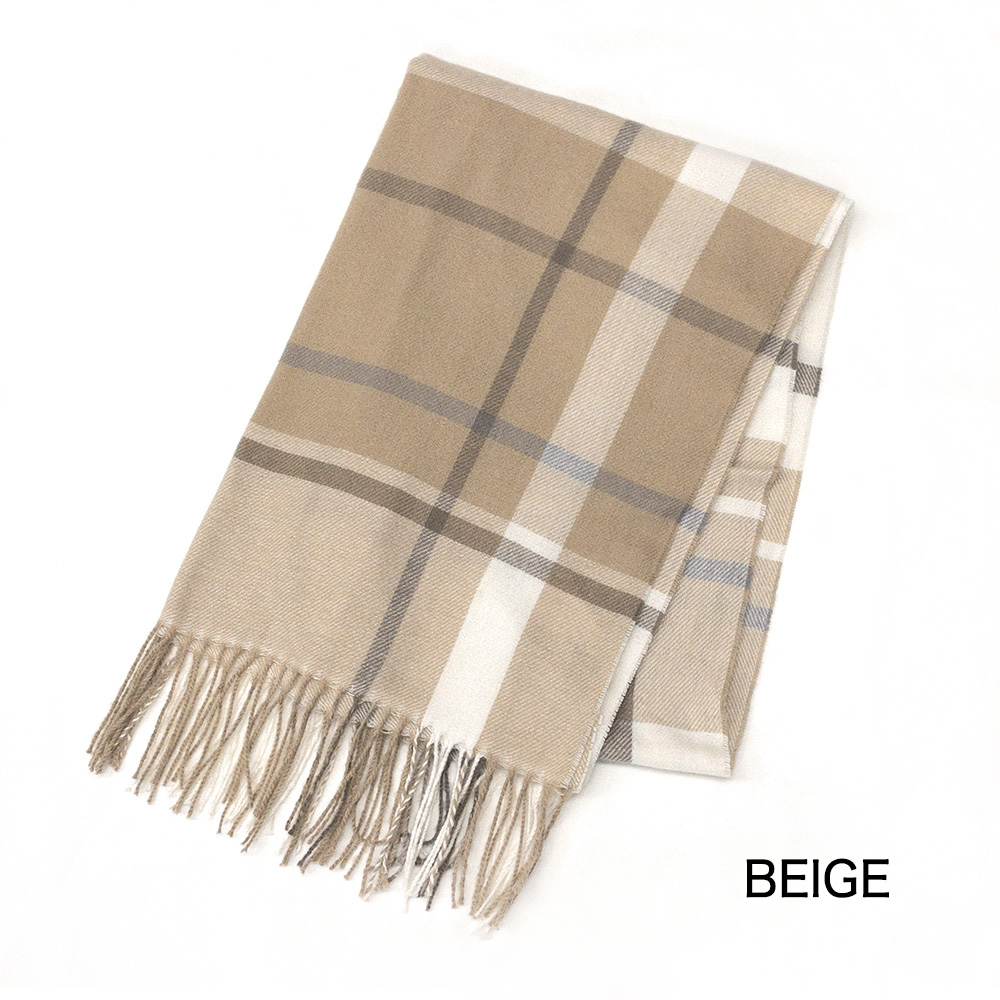 《カシミヤタッチ》スモーキーパステルチェックストール