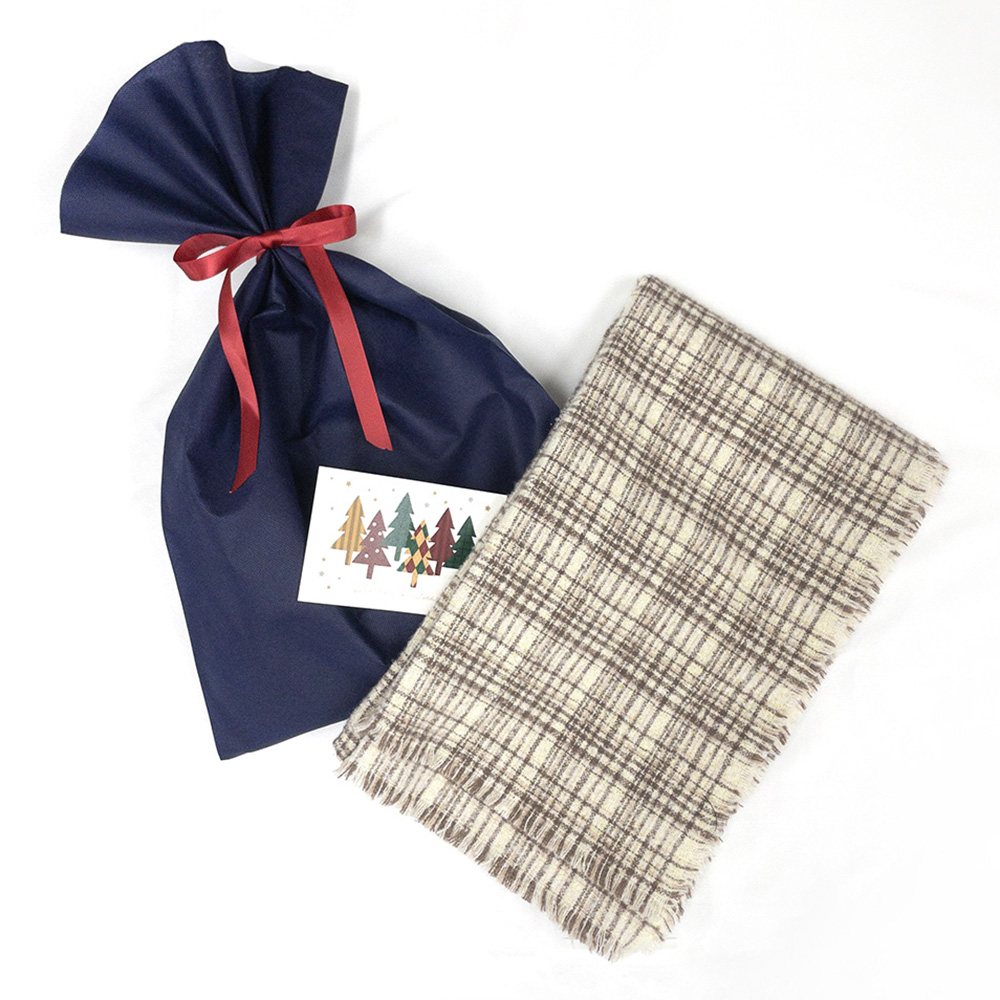 《カシミヤタッチ》ラメ入りツイード風チェックストール