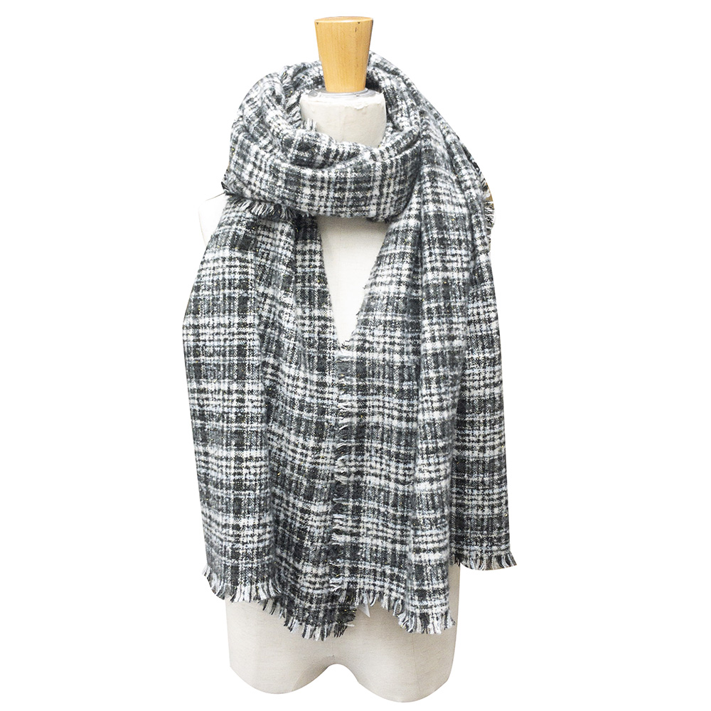 《カシミヤタッチ》ラメ入りツイード風チェックストール