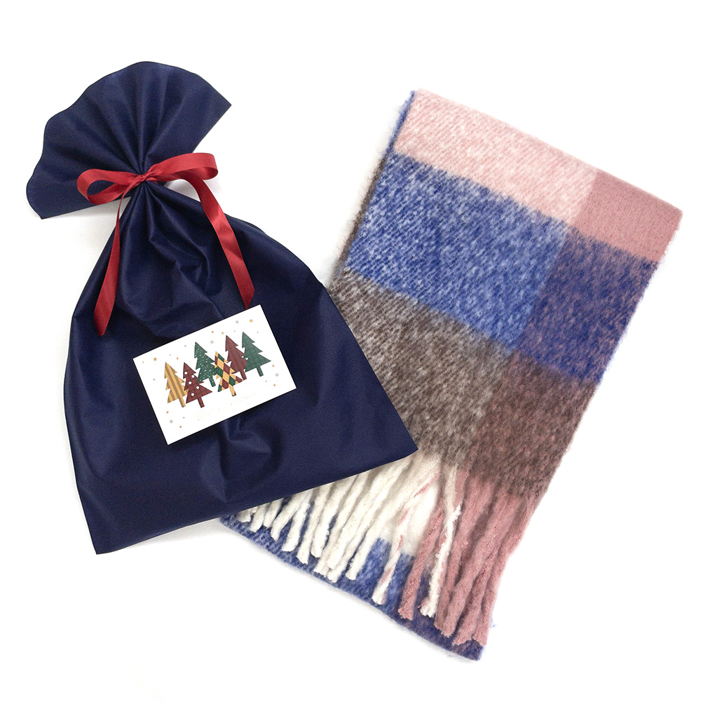 ボリュームフリンジカラーチェックストール