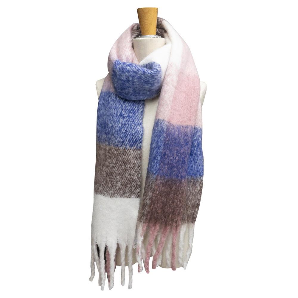 ボリュームフリンジカラーチェックストール